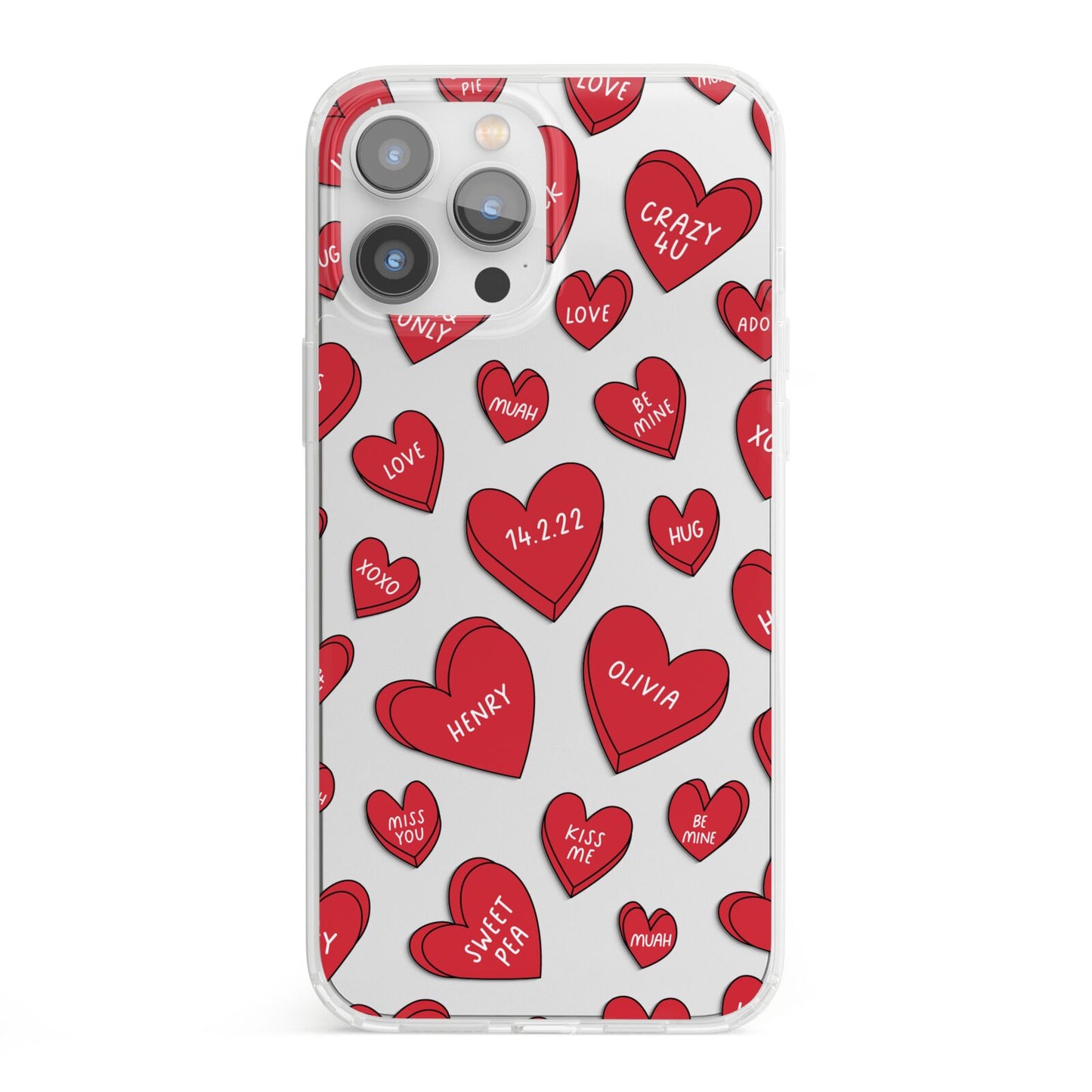 Red Hearts Couples Personalised iPhone 13 Pro Max Clear Bumper Case