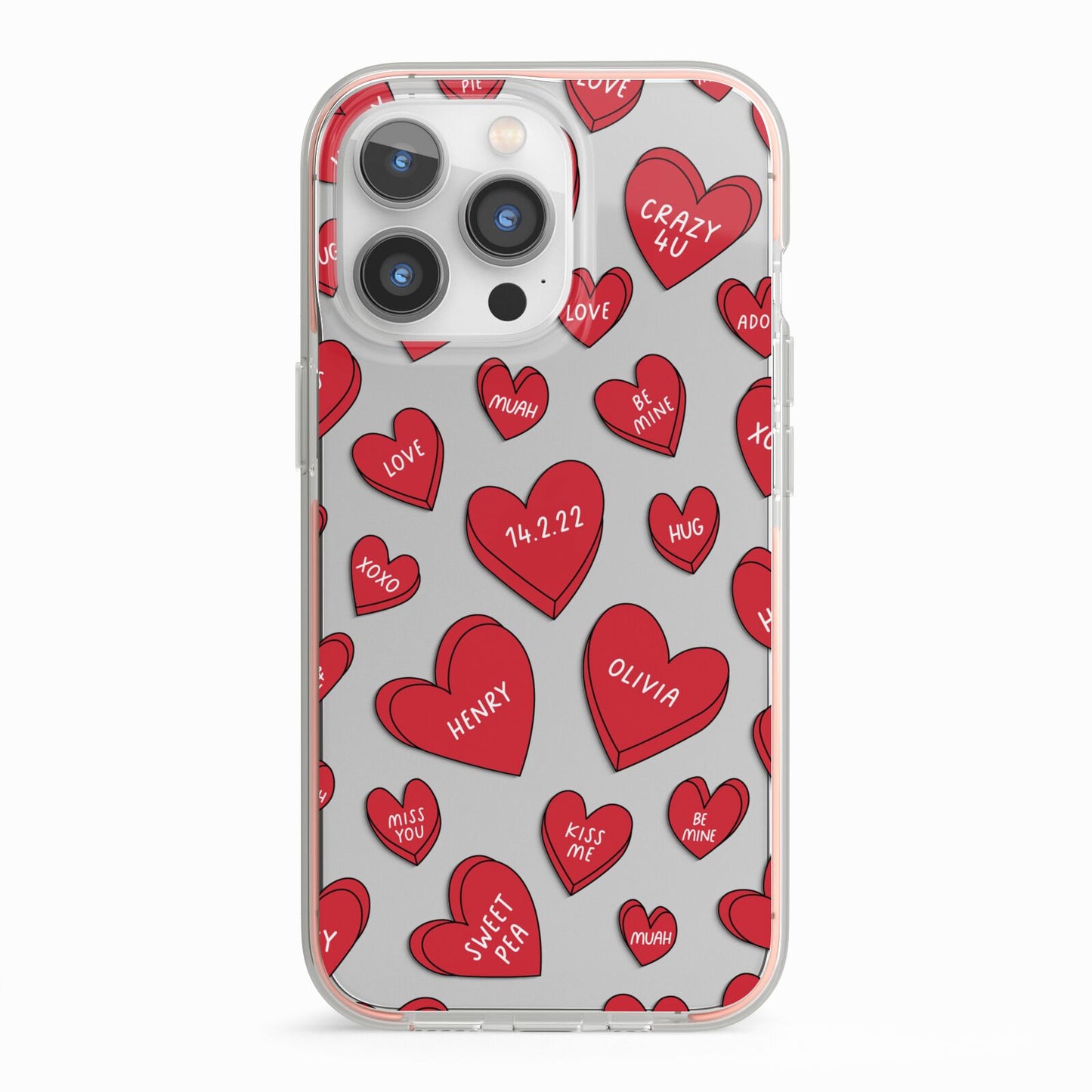 Red Hearts Couples Personalised iPhone 13 Pro TPU Impact Case with Pink Edges