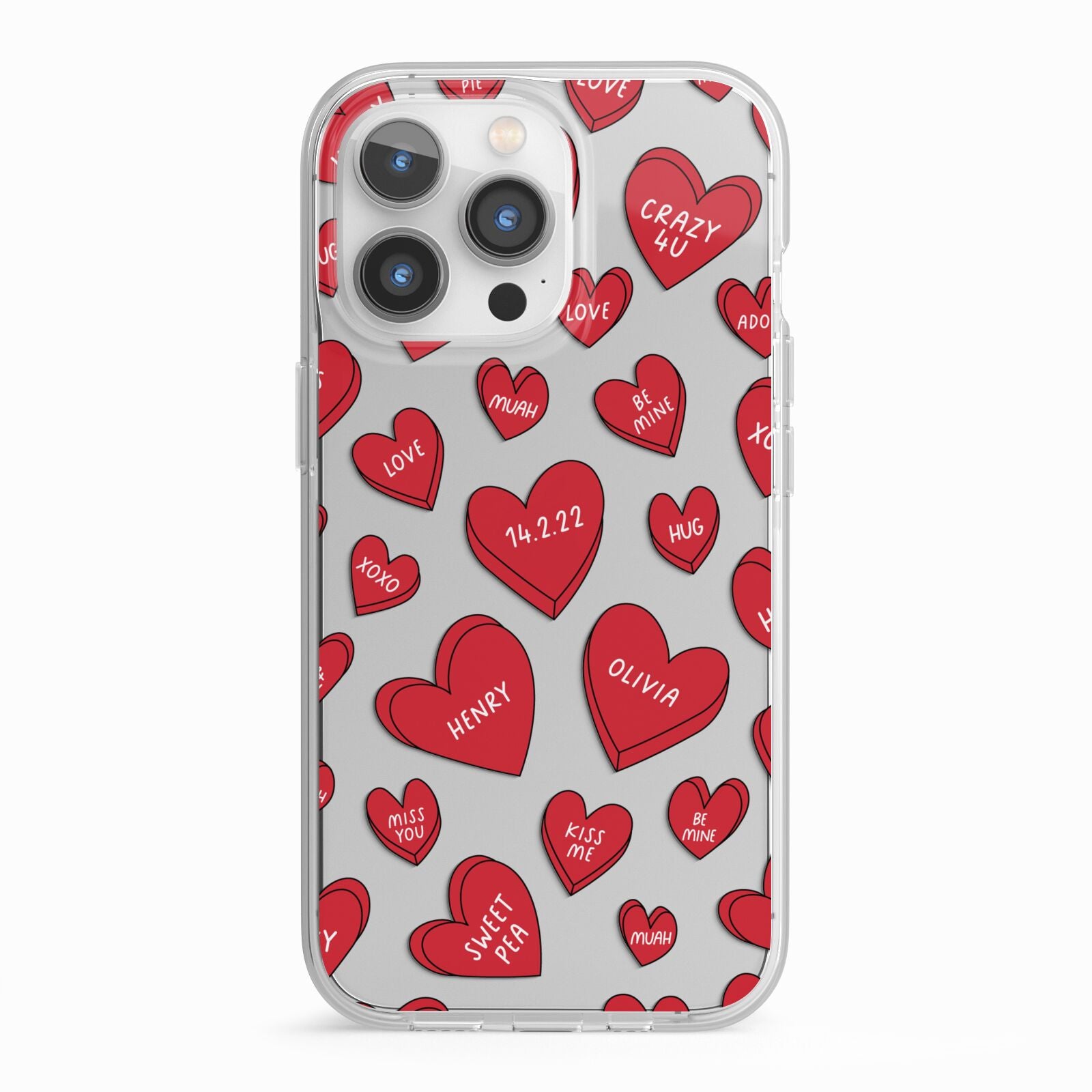 Red Hearts Couples Personalised iPhone 13 Pro TPU Impact Case with White Edges