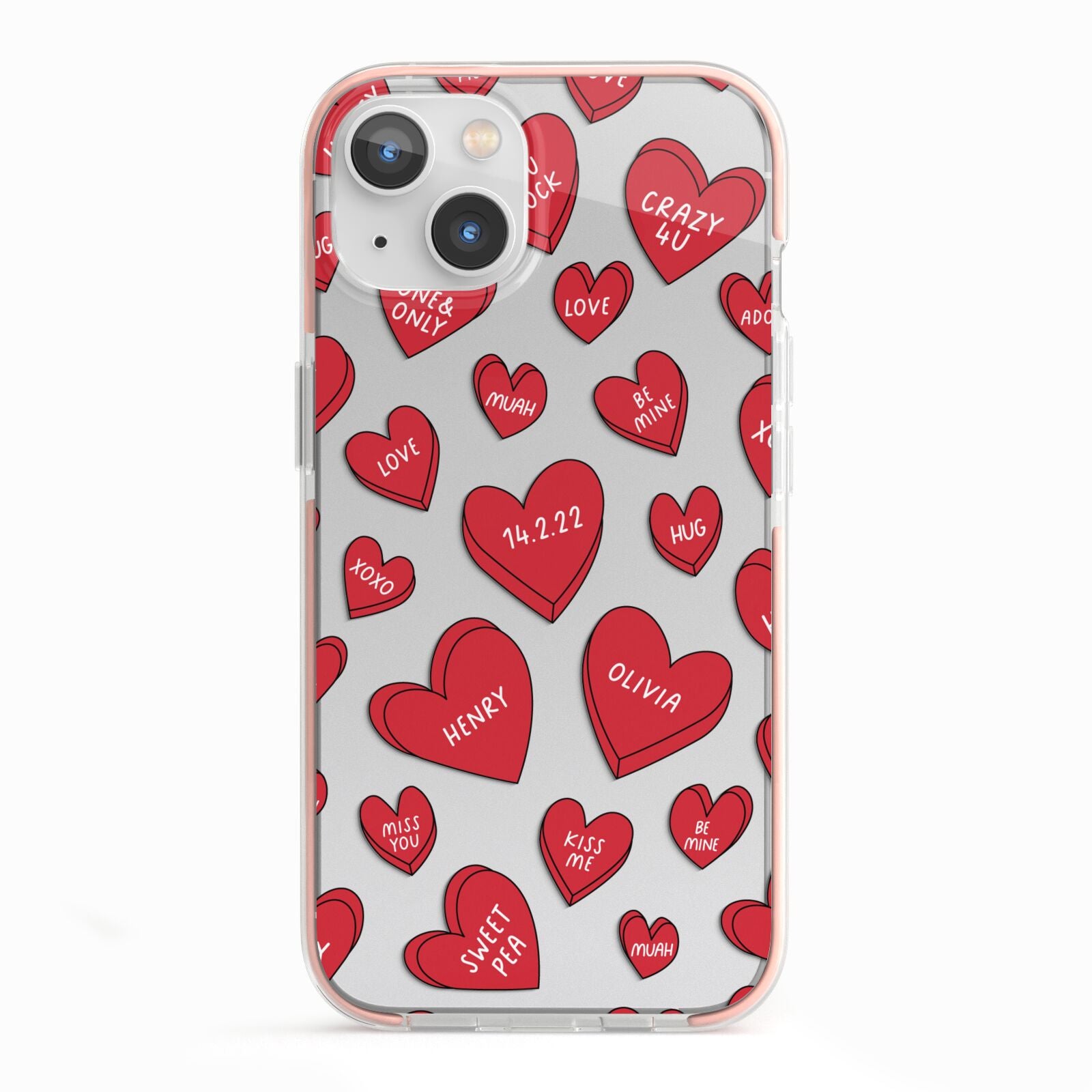 Red Hearts Couples Personalised iPhone 13 TPU Impact Case with Pink Edges