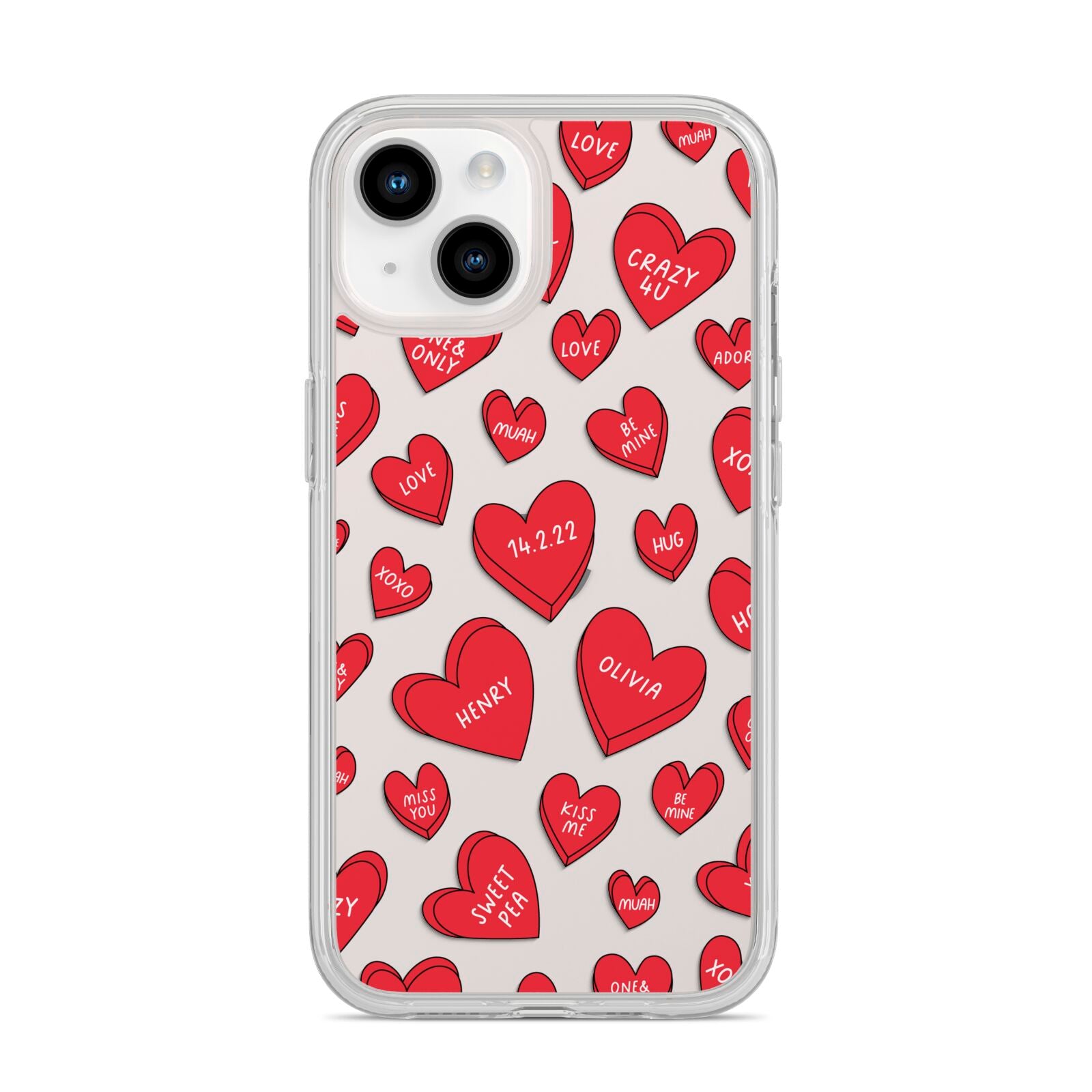 Red Hearts Couples Personalised iPhone 14 Clear Tough Case Starlight