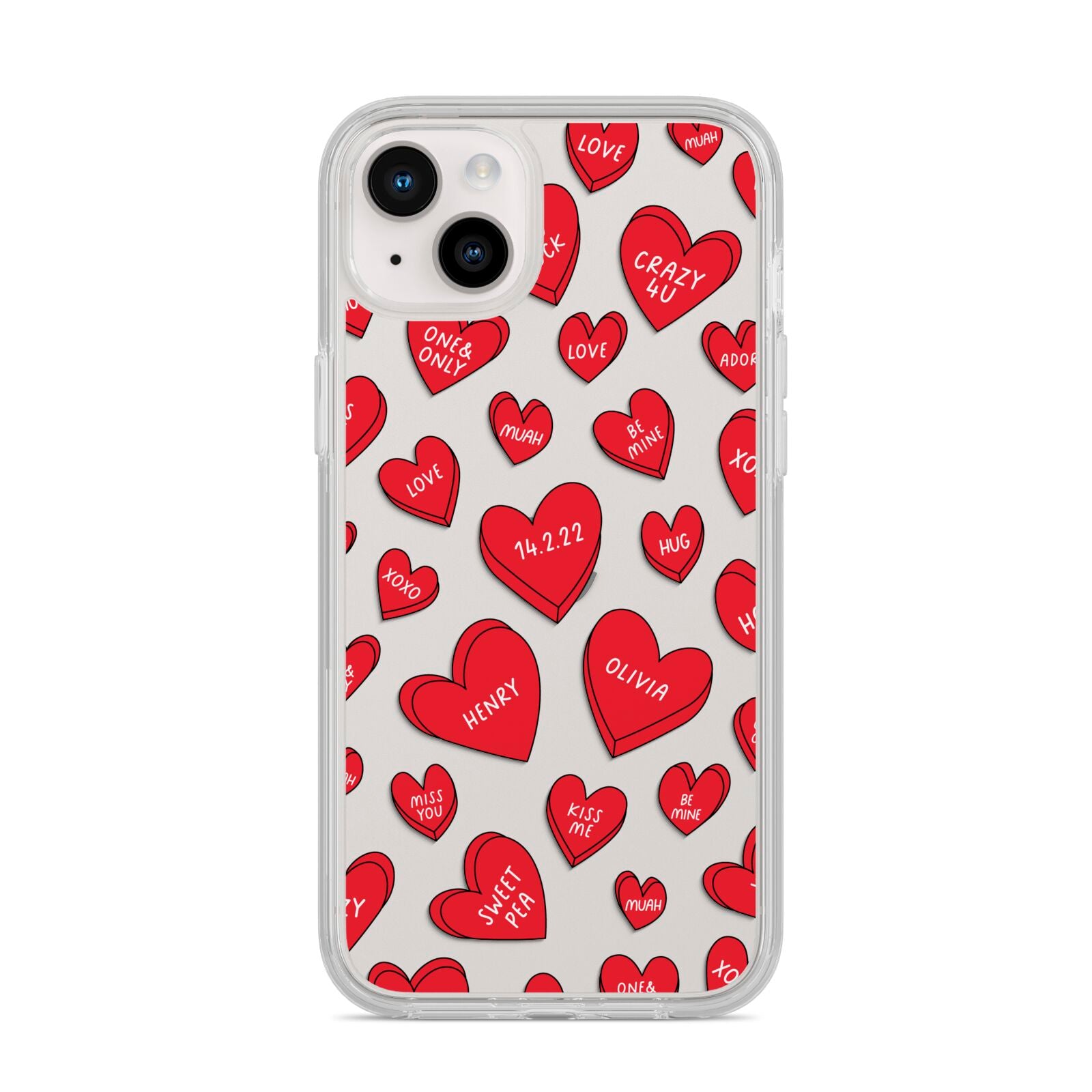 Red Hearts Couples Personalised iPhone 14 Plus Clear Tough Case Starlight