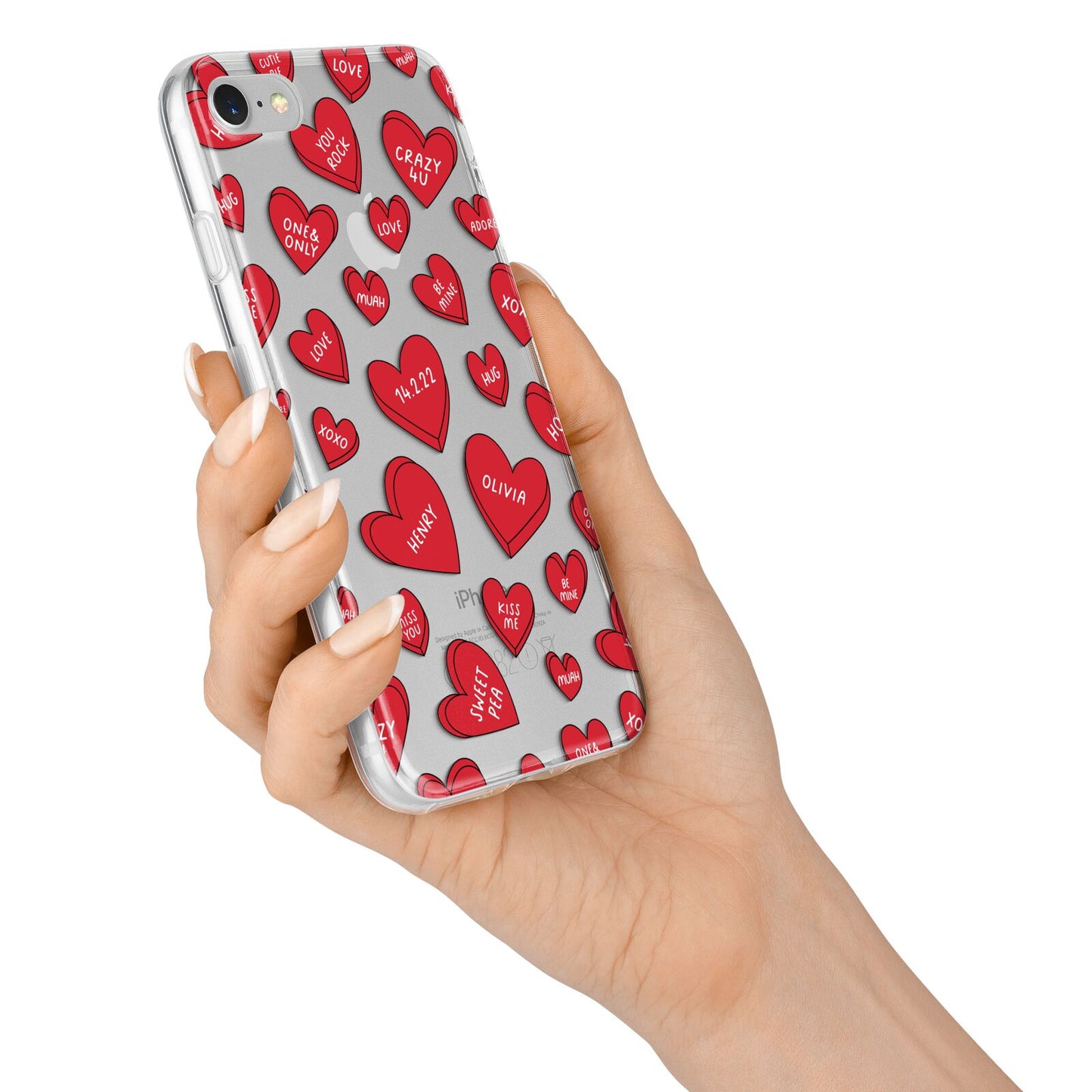 Red Hearts Couples Personalised iPhone 7 Bumper Case on Silver iPhone Alternative Image