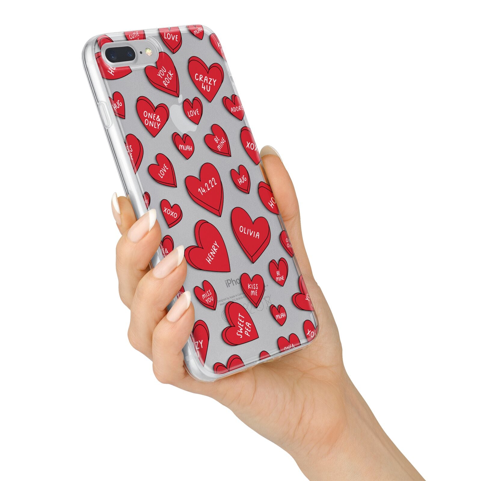 Red Hearts Couples Personalised iPhone 7 Plus Bumper Case on Silver iPhone Alternative Image