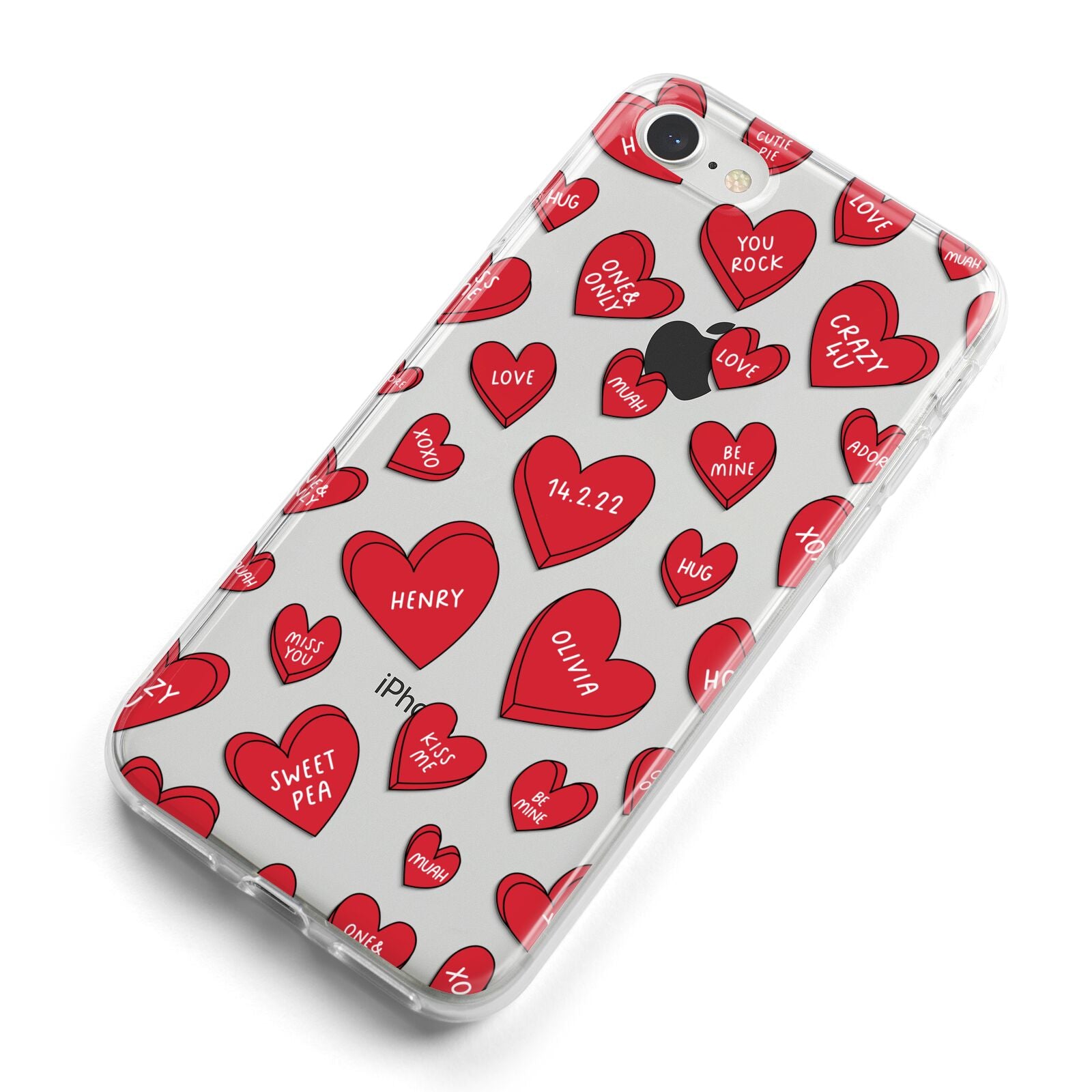 Red Hearts Couples Personalised iPhone 8 Bumper Case on Silver iPhone Alternative Image