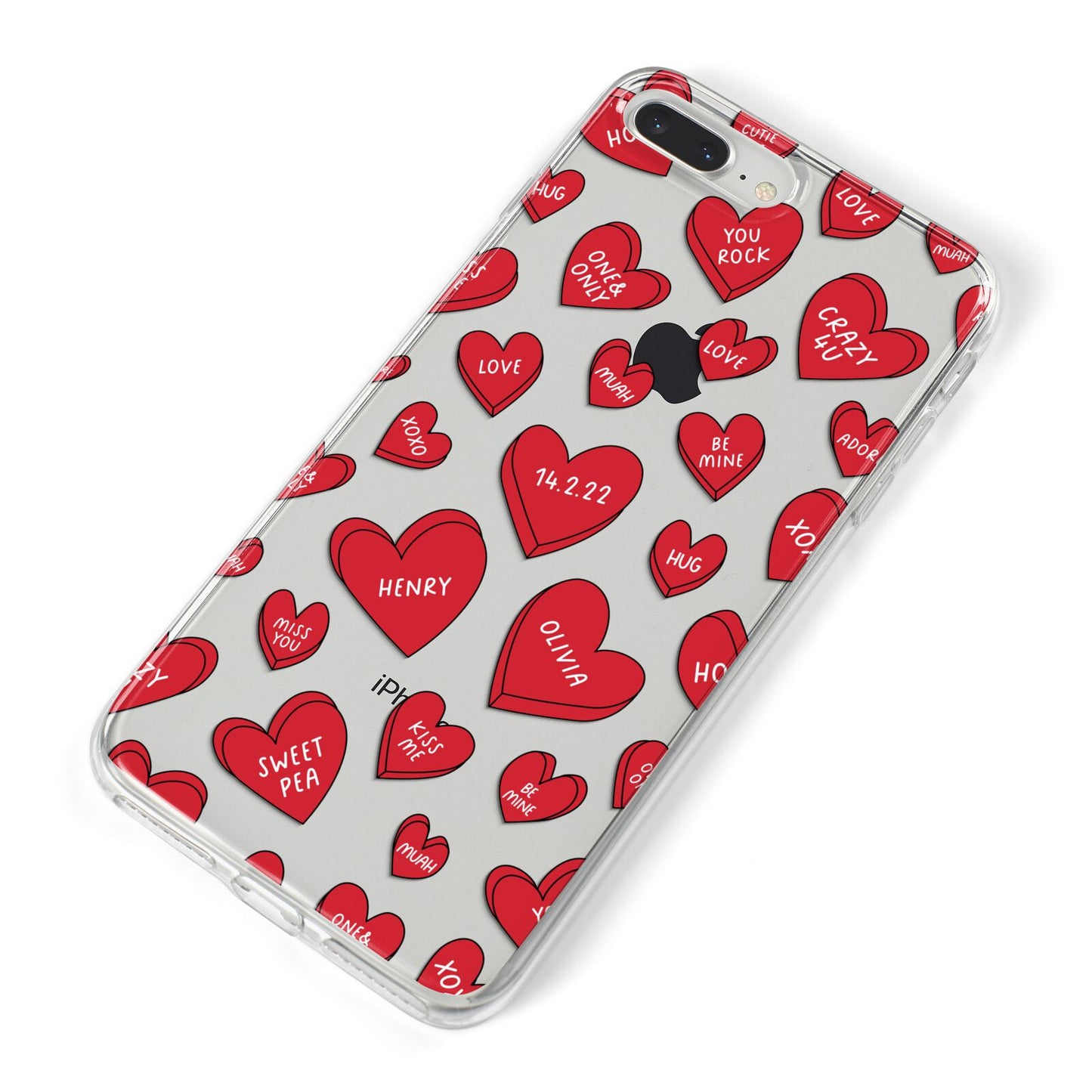 Red Hearts Couples Personalised iPhone 8 Plus Bumper Case on Silver iPhone Alternative Image