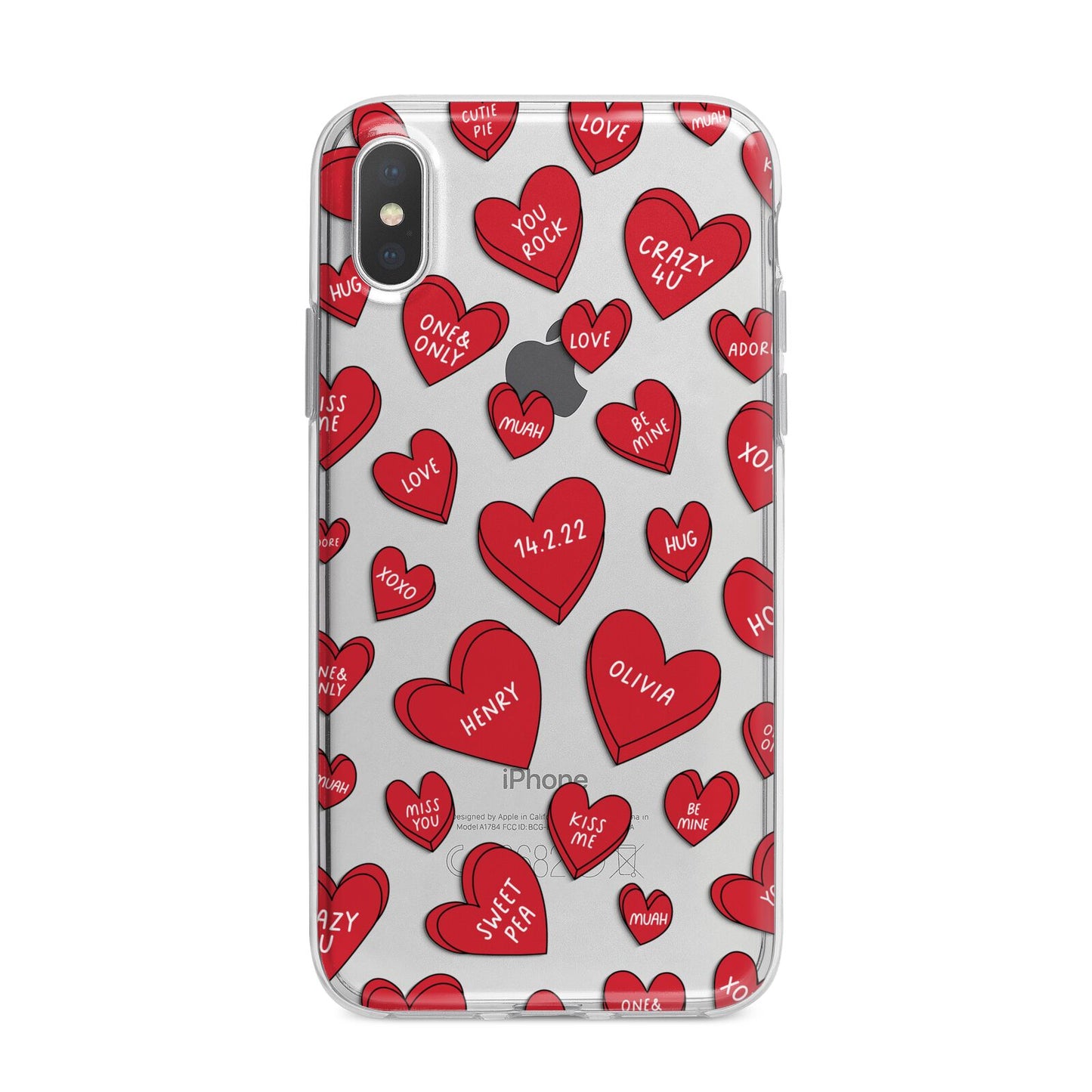 Red Hearts Couples Personalised iPhone X Bumper Case on Silver iPhone Alternative Image 1