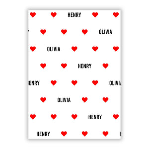 Red Hearts with Couple's Names Greetings Card
