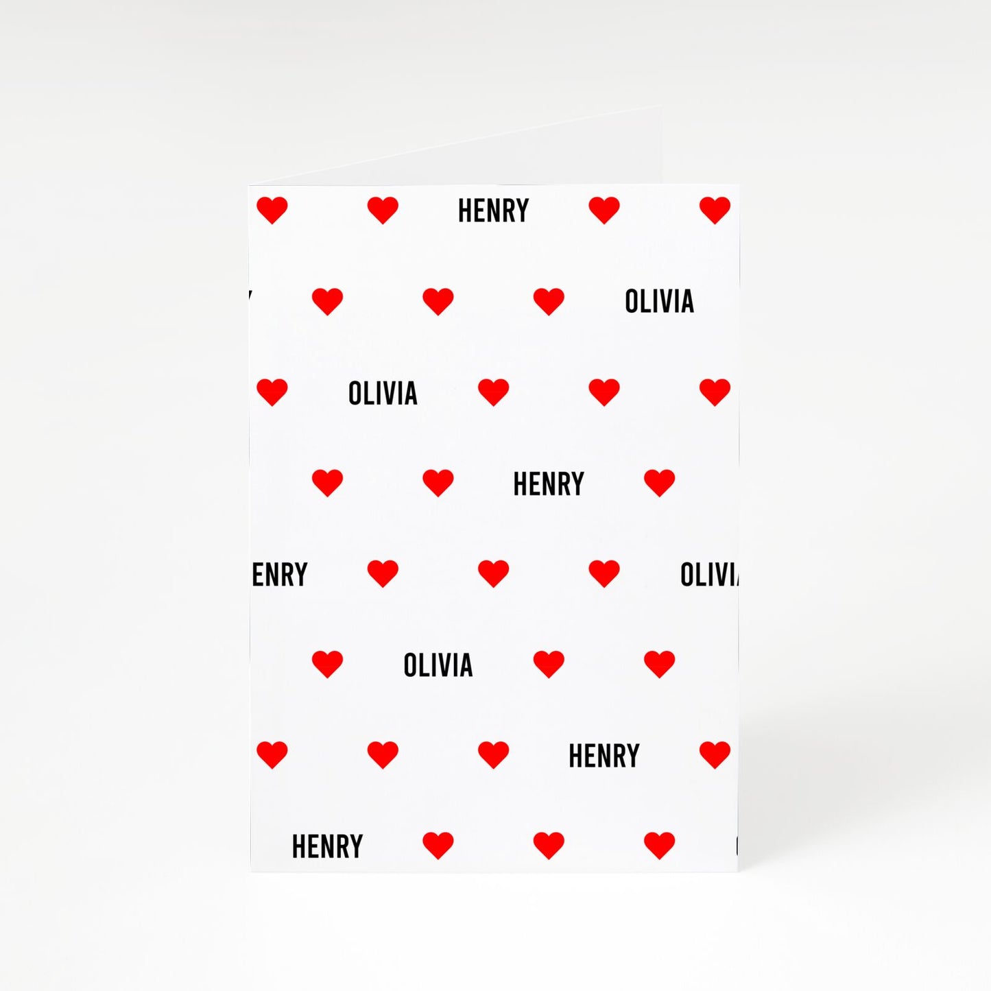 Red Hearts with Couple s Names A5 Greetings Card