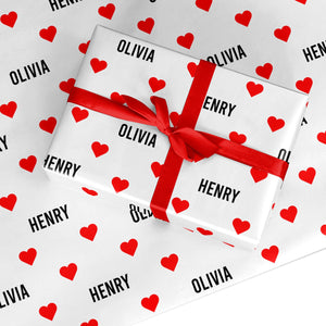Red Hearts with Couple's Names Wrapping Paper
