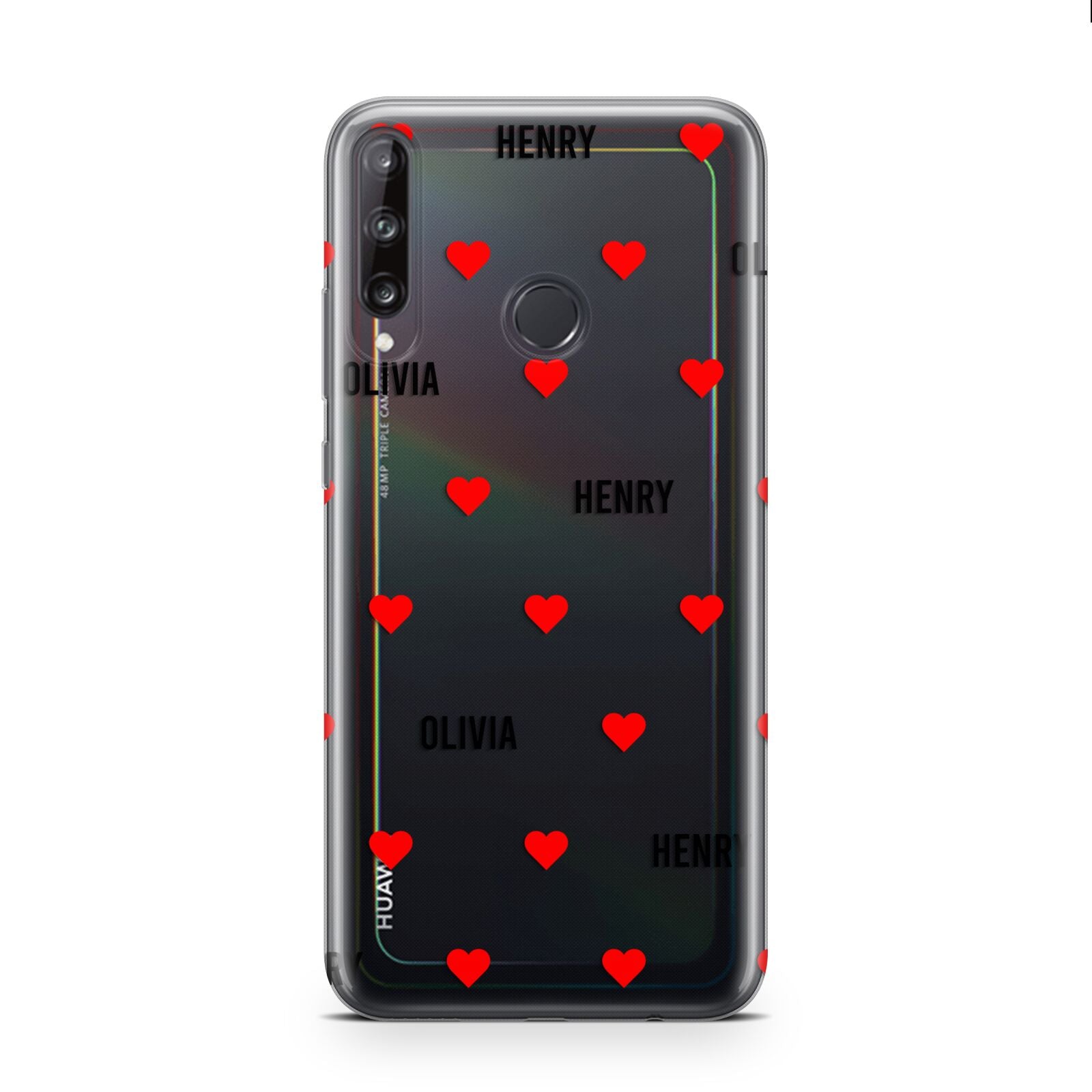 Red Hearts with Couple s Names Huawei P40 Lite E Phone Case