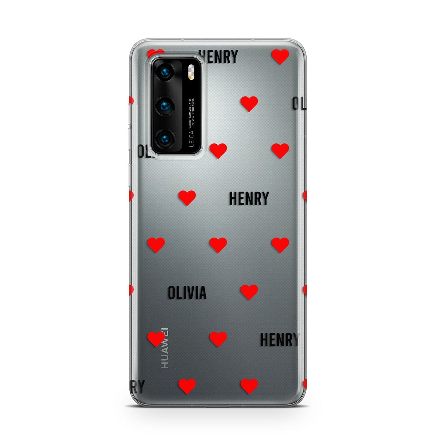 Red Hearts with Couple s Names Huawei P40 Phone Case