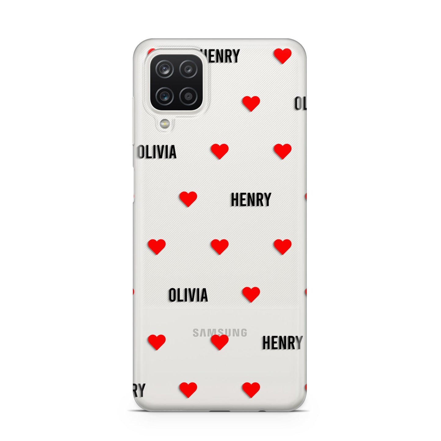 Red Hearts with Couple s Names Samsung A12 Case