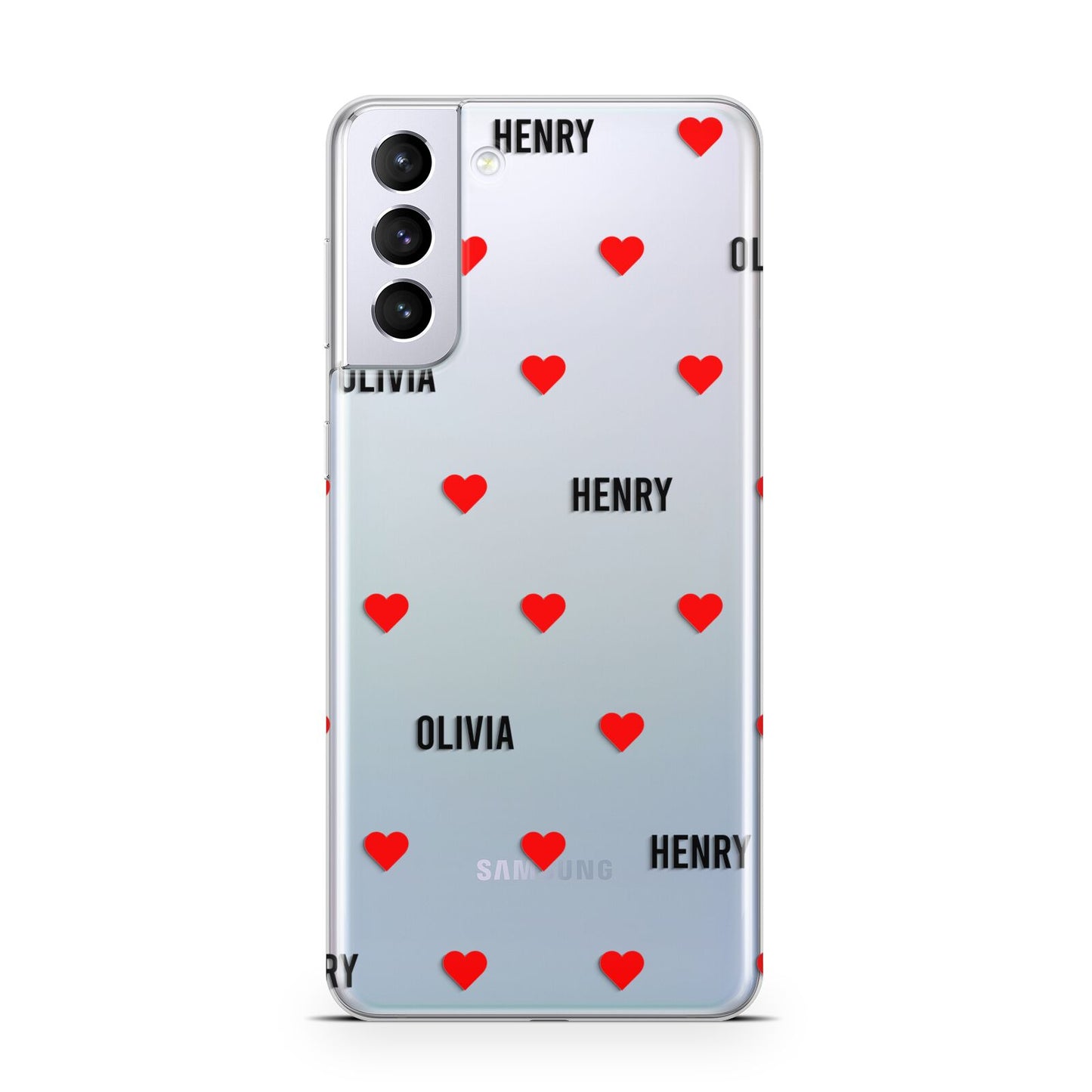 Red Hearts with Couple s Names Samsung S21 Plus Case