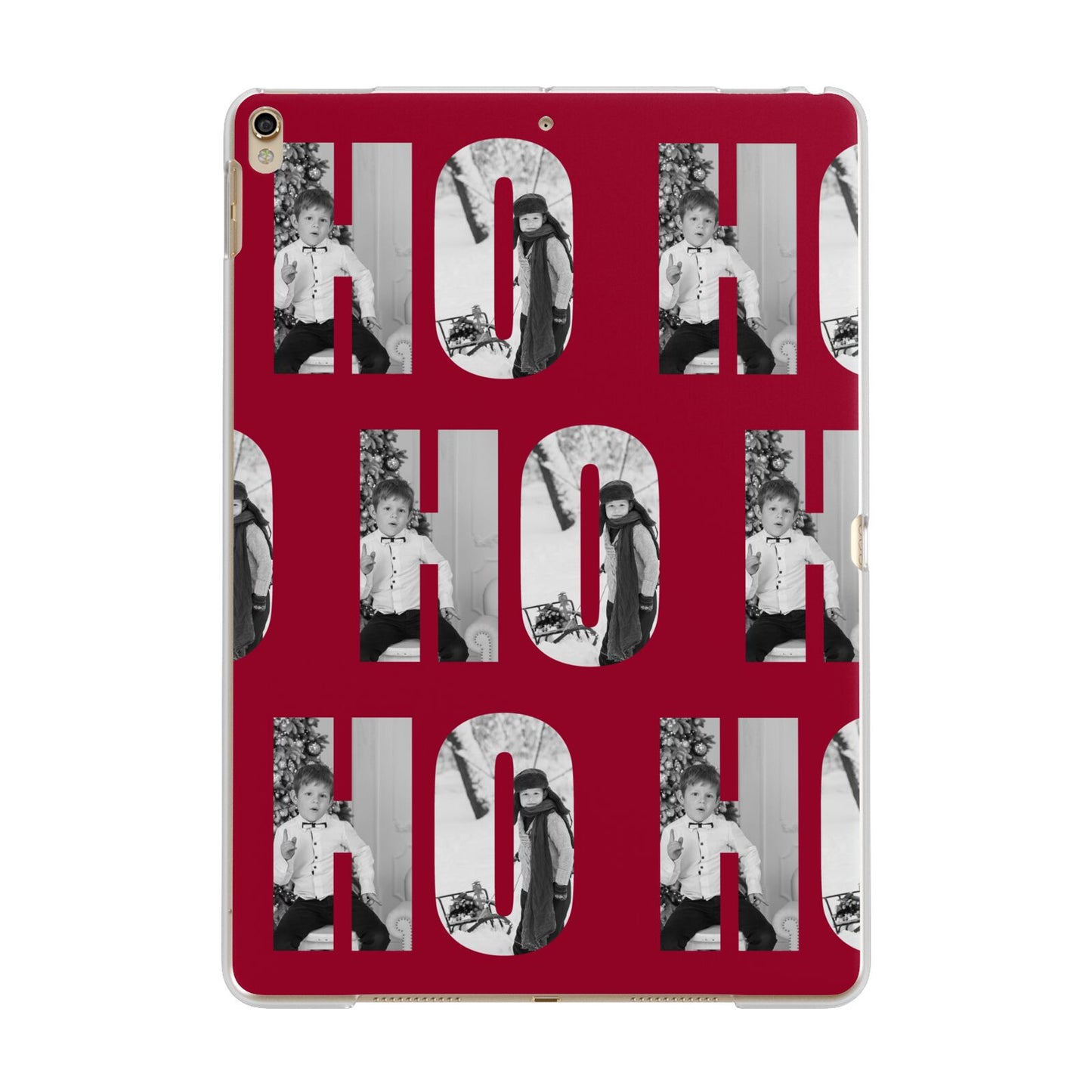 Red Ho Ho Ho Photo Upload Christmas Apple iPad Gold Case