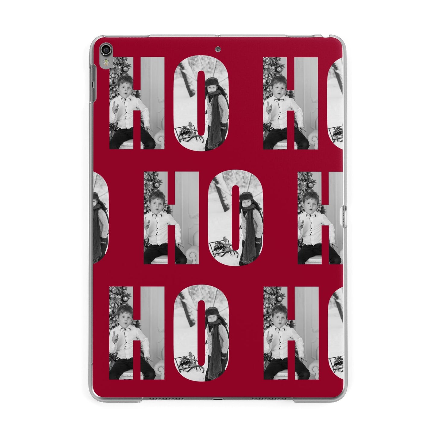 Red Ho Ho Ho Photo Upload Christmas Apple iPad Grey Case