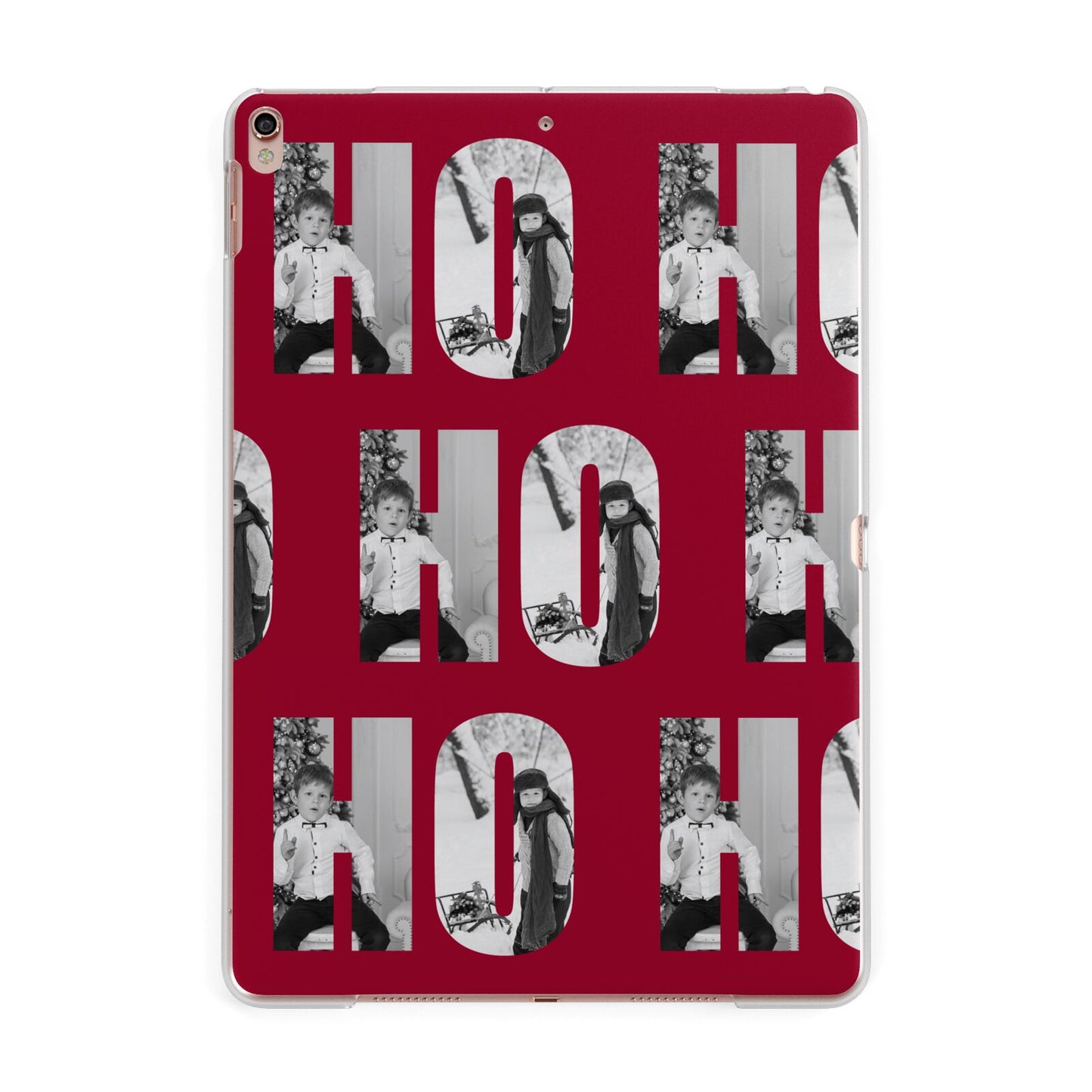 Red Ho Ho Ho Photo Upload Christmas Apple iPad Rose Gold Case