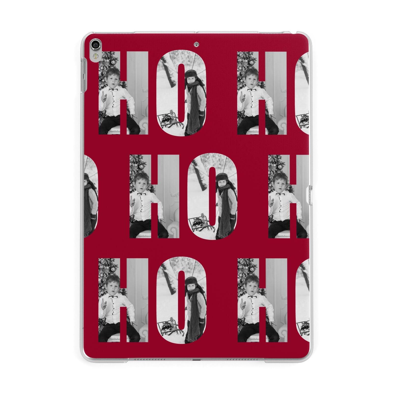 Red Ho Ho Ho Photo Upload Christmas Apple iPad Silver Case