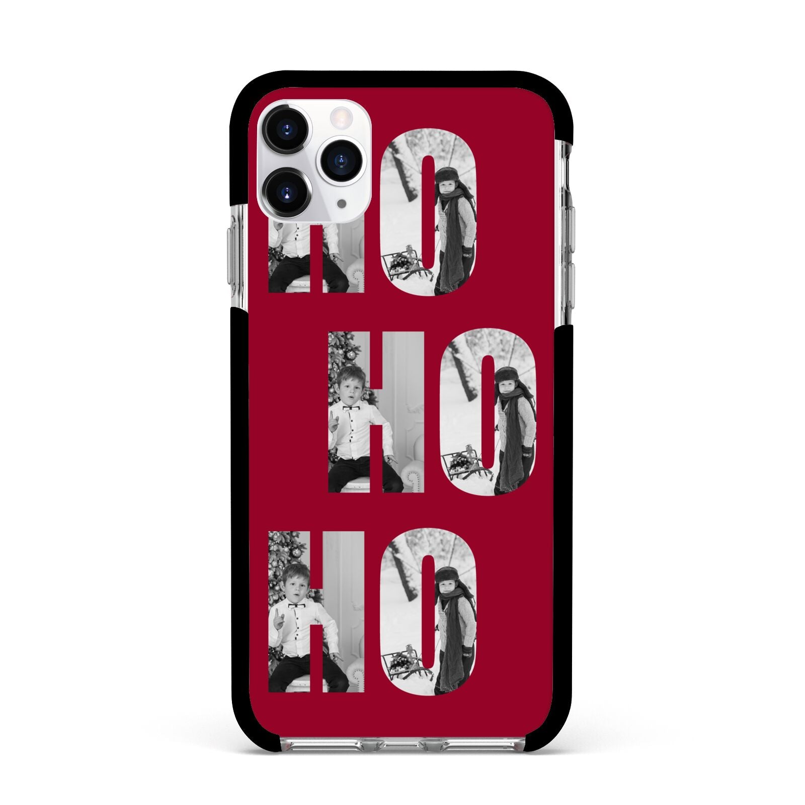 Red Ho Ho Ho Photo Upload Christmas Apple iPhone 11 Pro Max in Silver with Black Impact Case