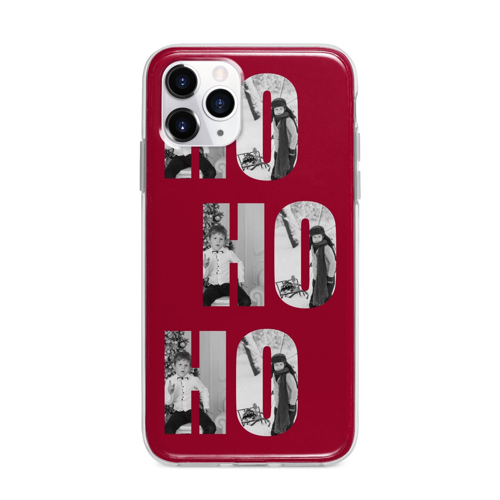 Red Ho Ho Ho Photo Upload Christmas Apple iPhone 11 Pro Max in Silver with Bumper Case