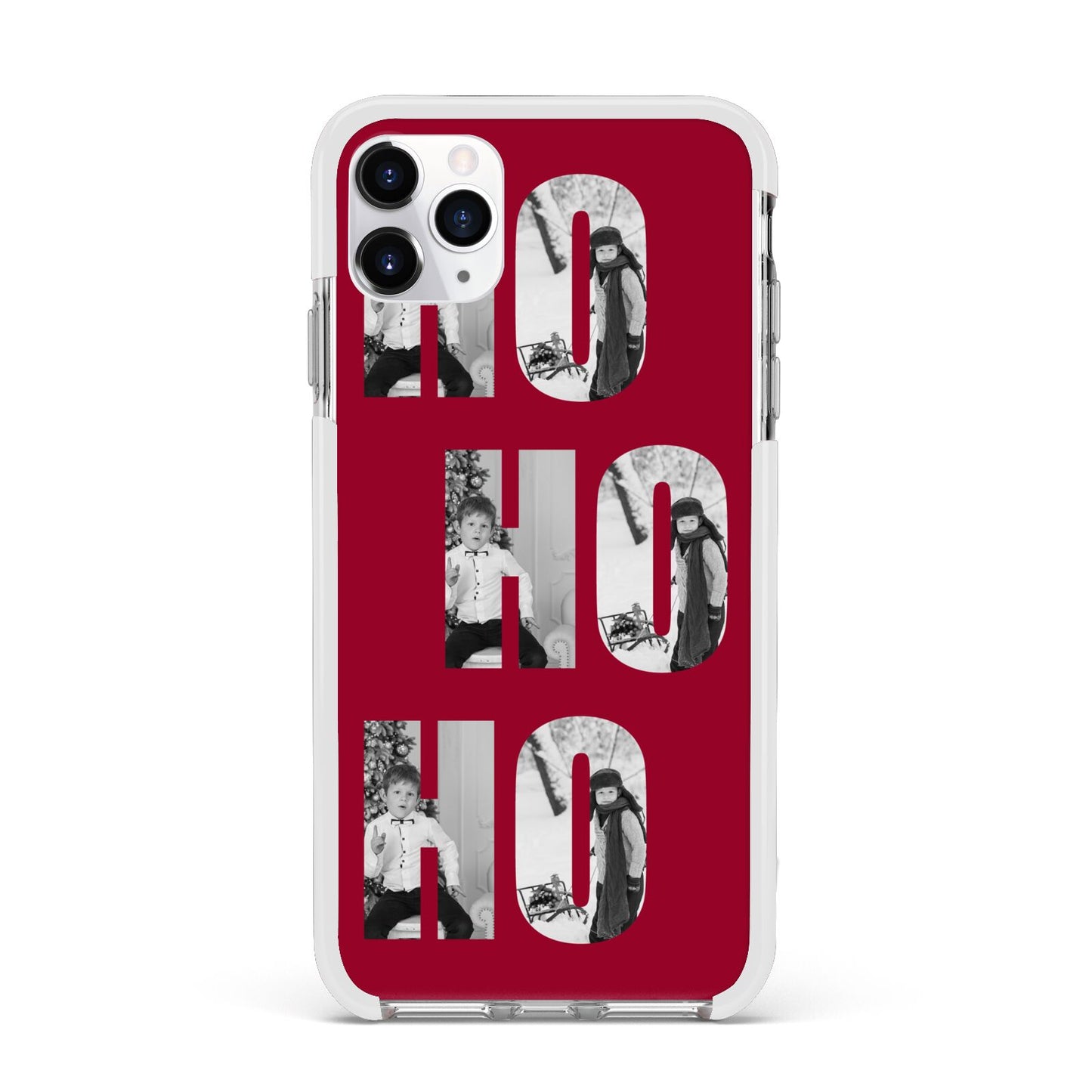 Red Ho Ho Ho Photo Upload Christmas Apple iPhone 11 Pro Max in Silver with White Impact Case