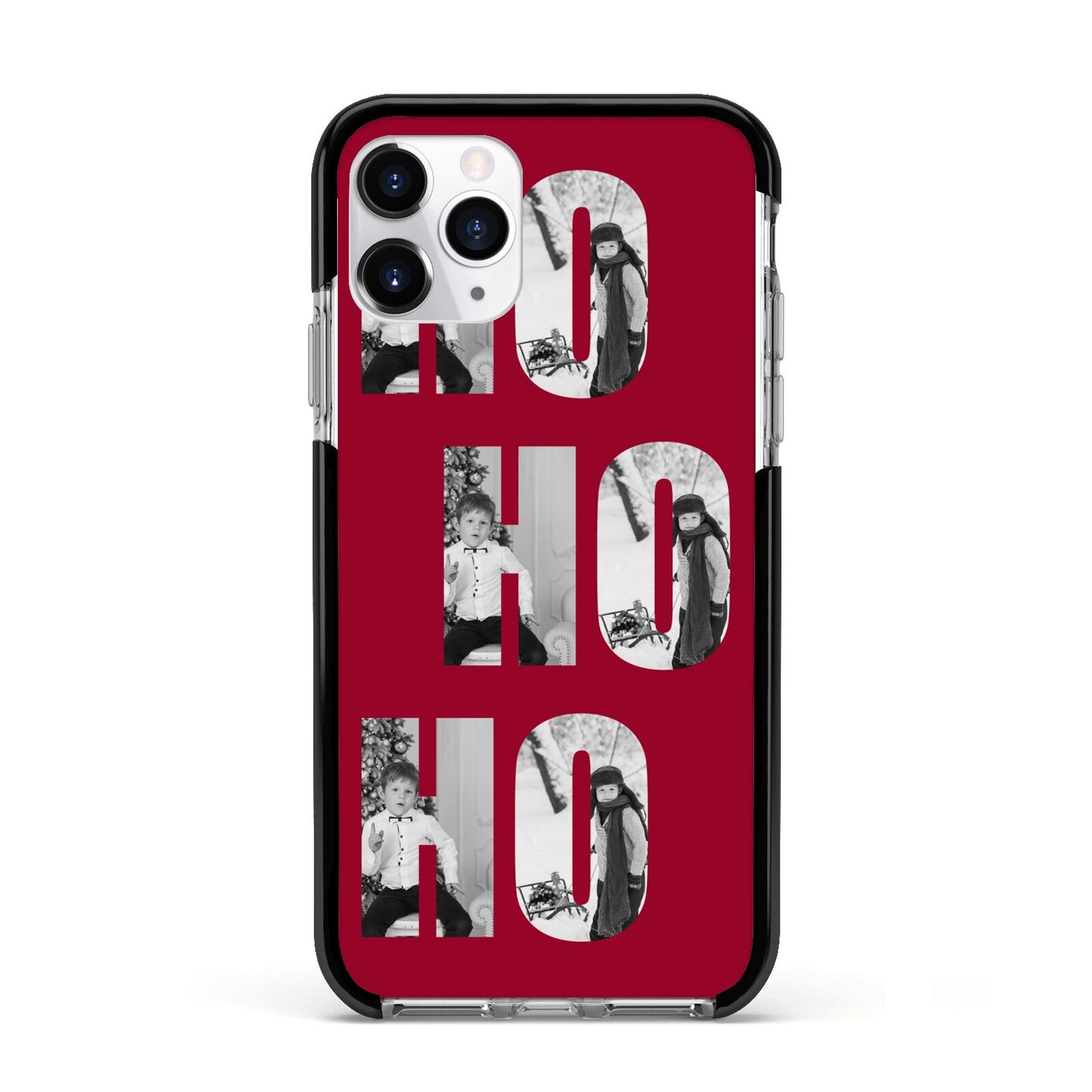 Red Ho Ho Ho Photo Upload Christmas Apple iPhone 11 Pro in Silver with Black Impact Case