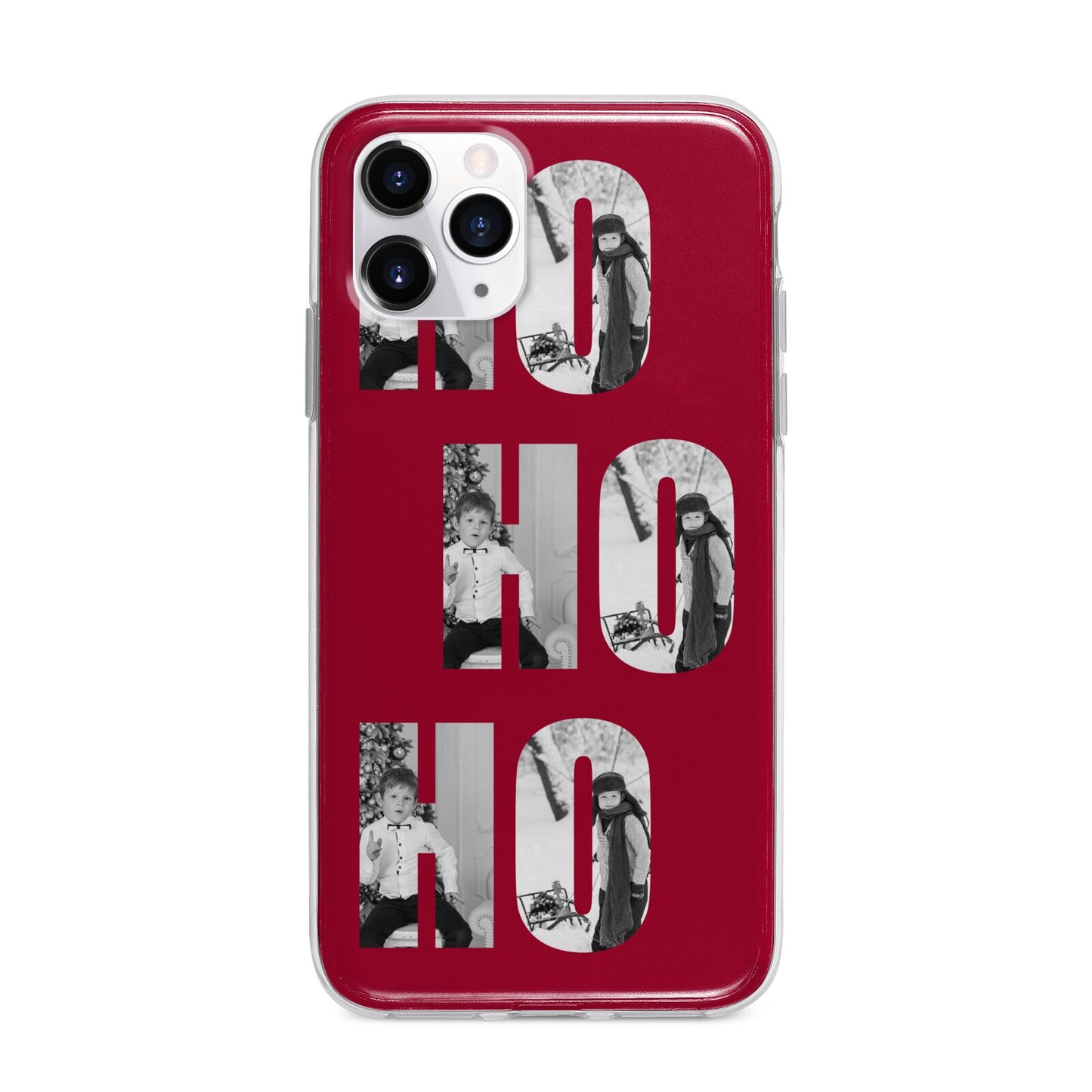 Red Ho Ho Ho Photo Upload Christmas Apple iPhone 11 Pro in Silver with Bumper Case