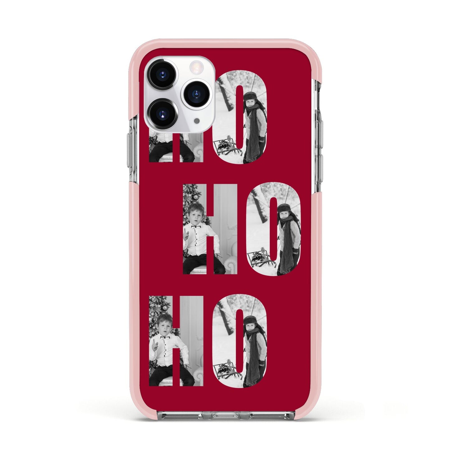 Red Ho Ho Ho Photo Upload Christmas Apple iPhone 11 Pro in Silver with Pink Impact Case
