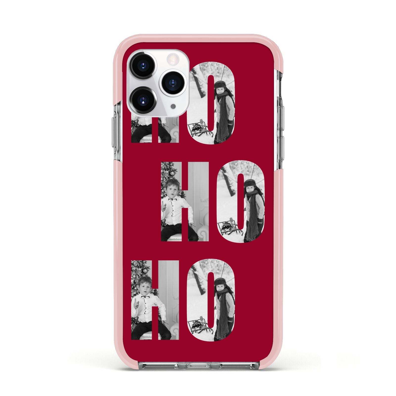 Red Ho Ho Ho Photo Upload Christmas Apple iPhone 11 Pro in Silver with Pink Impact Case