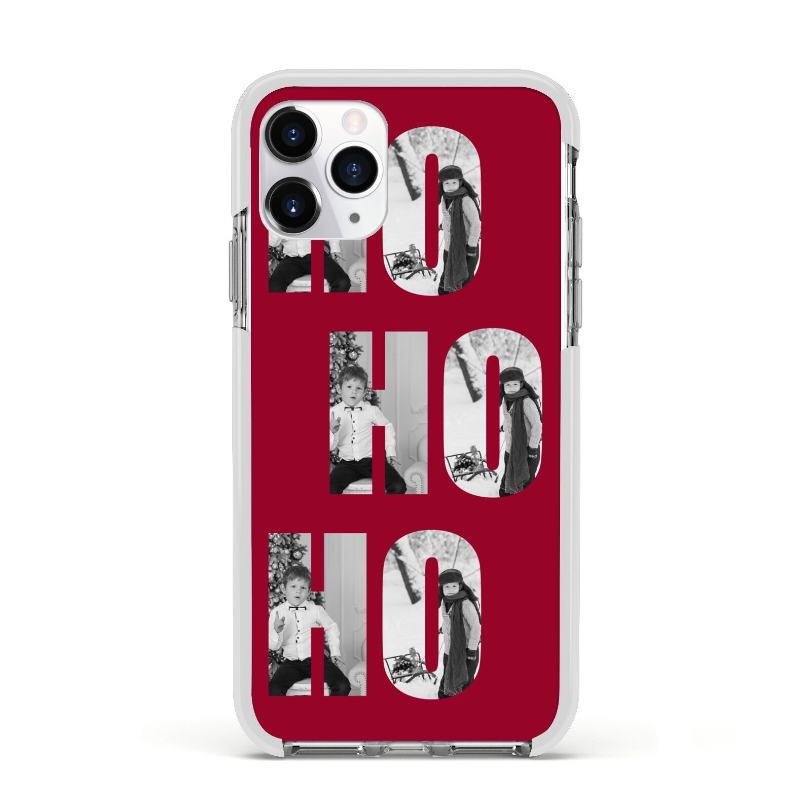 Red Ho Ho Ho Photo Upload Christmas Apple iPhone 11 Pro in Silver with White Impact Case