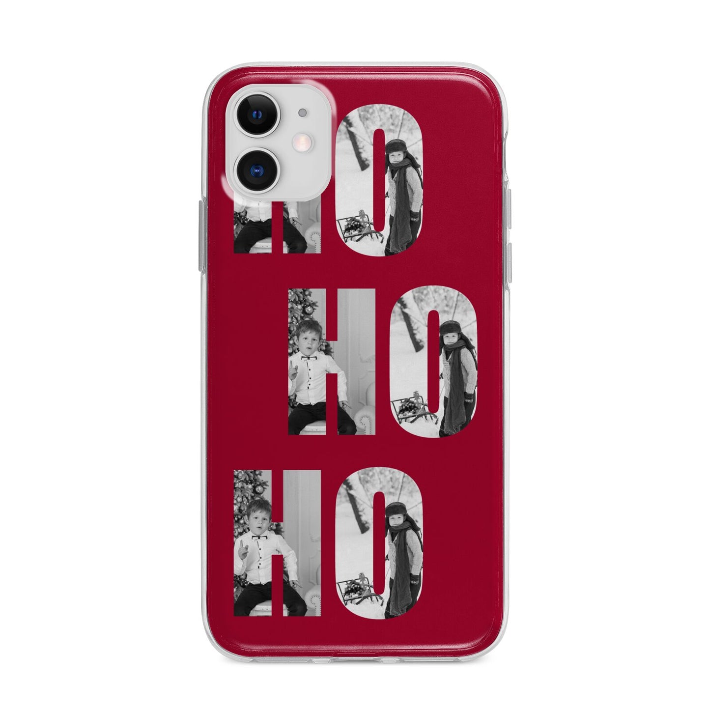 Red Ho Ho Ho Photo Upload Christmas Apple iPhone 11 in White with Bumper Case