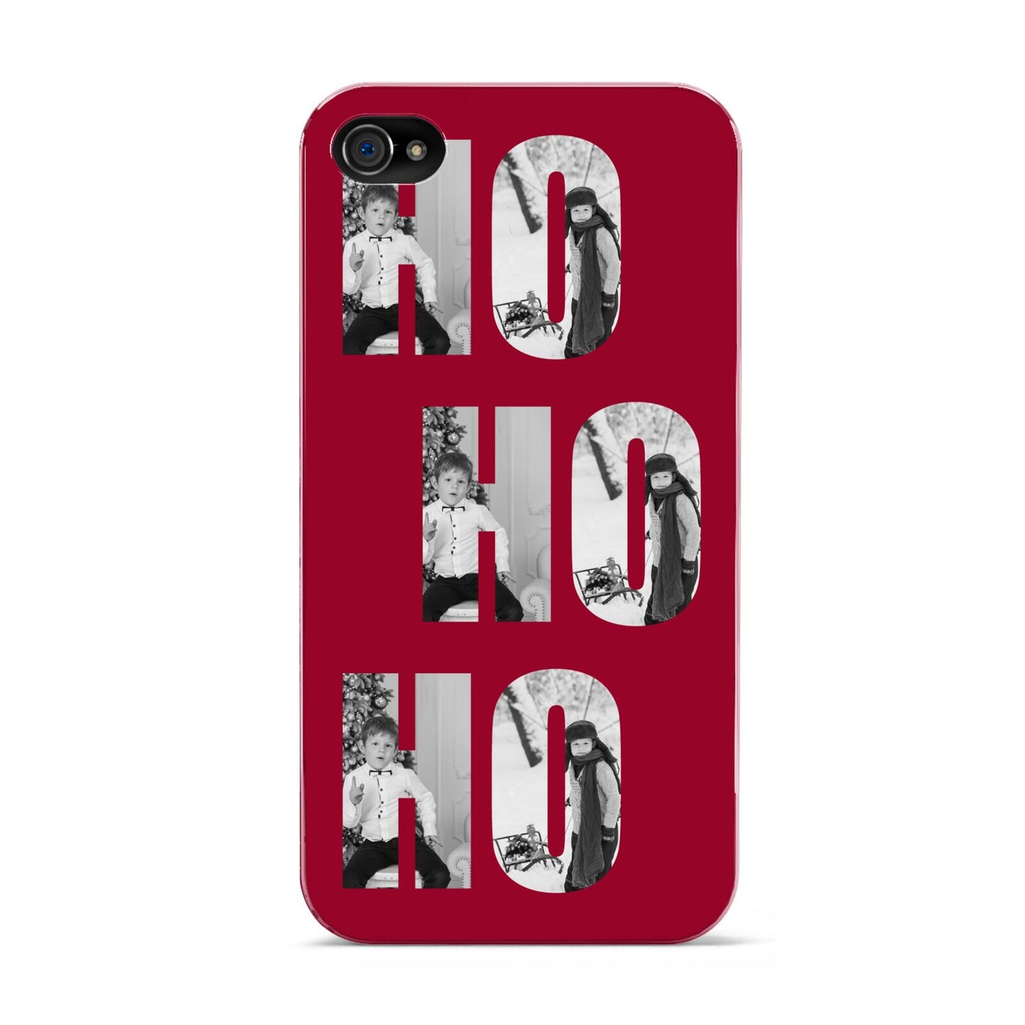 Red Ho Ho Ho Photo Upload Christmas Apple iPhone 4s Case