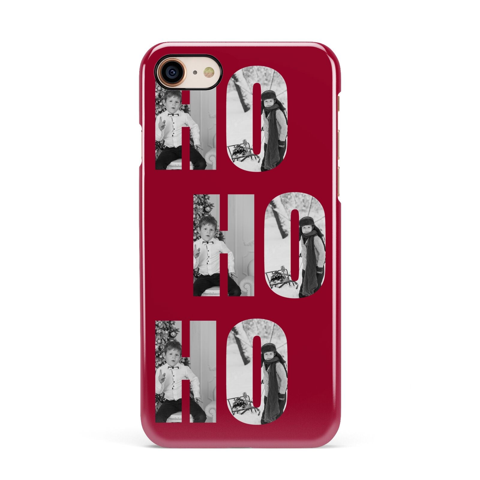 Red Ho Ho Ho Photo Upload Christmas Apple iPhone 7 8 3D Snap Case