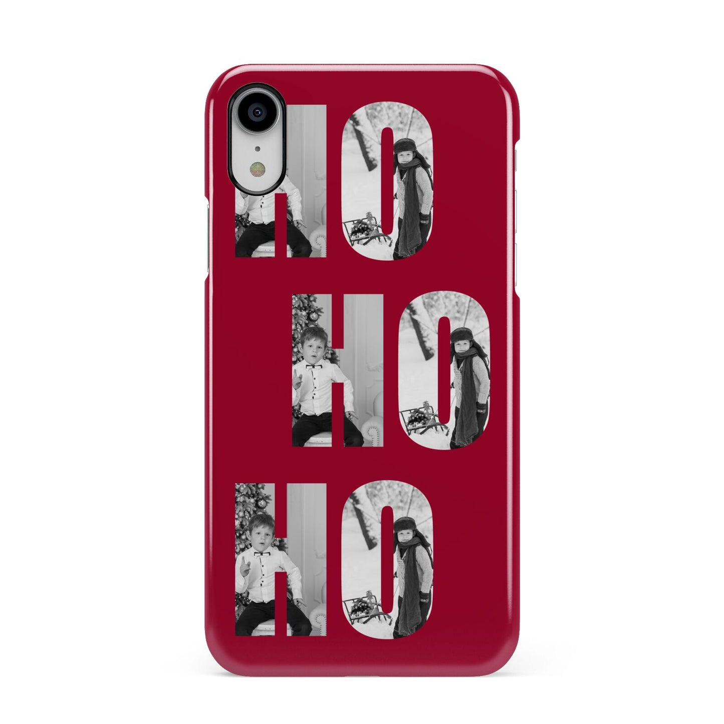 Red Ho Ho Ho Photo Upload Christmas Apple iPhone XR White 3D Snap Case