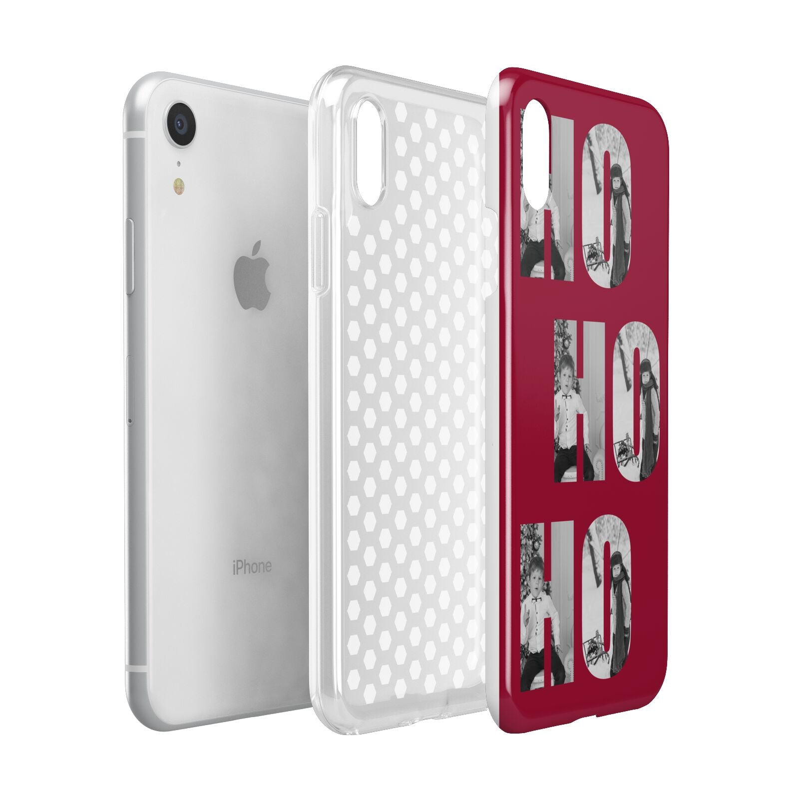 Red Ho Ho Ho Photo Upload Christmas Apple iPhone XR White 3D Tough Case Expanded view