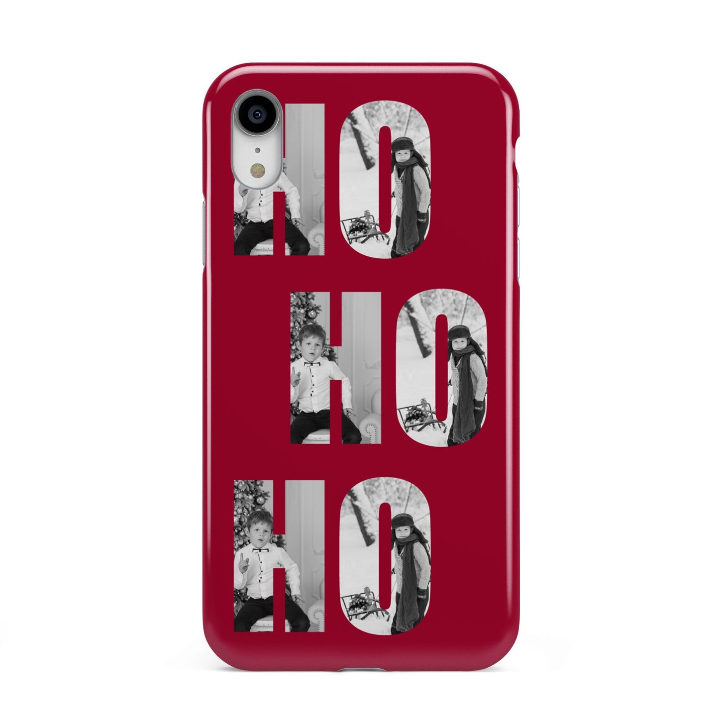 Red Ho Ho Ho Photo Upload Christmas Apple iPhone XR White 3D Tough Case