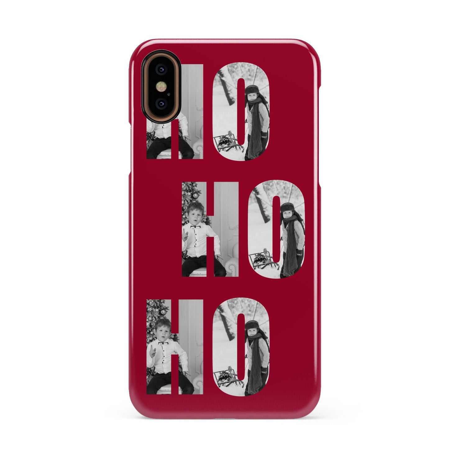 Red Ho Ho Ho Photo Upload Christmas Apple iPhone XS 3D Snap Case
