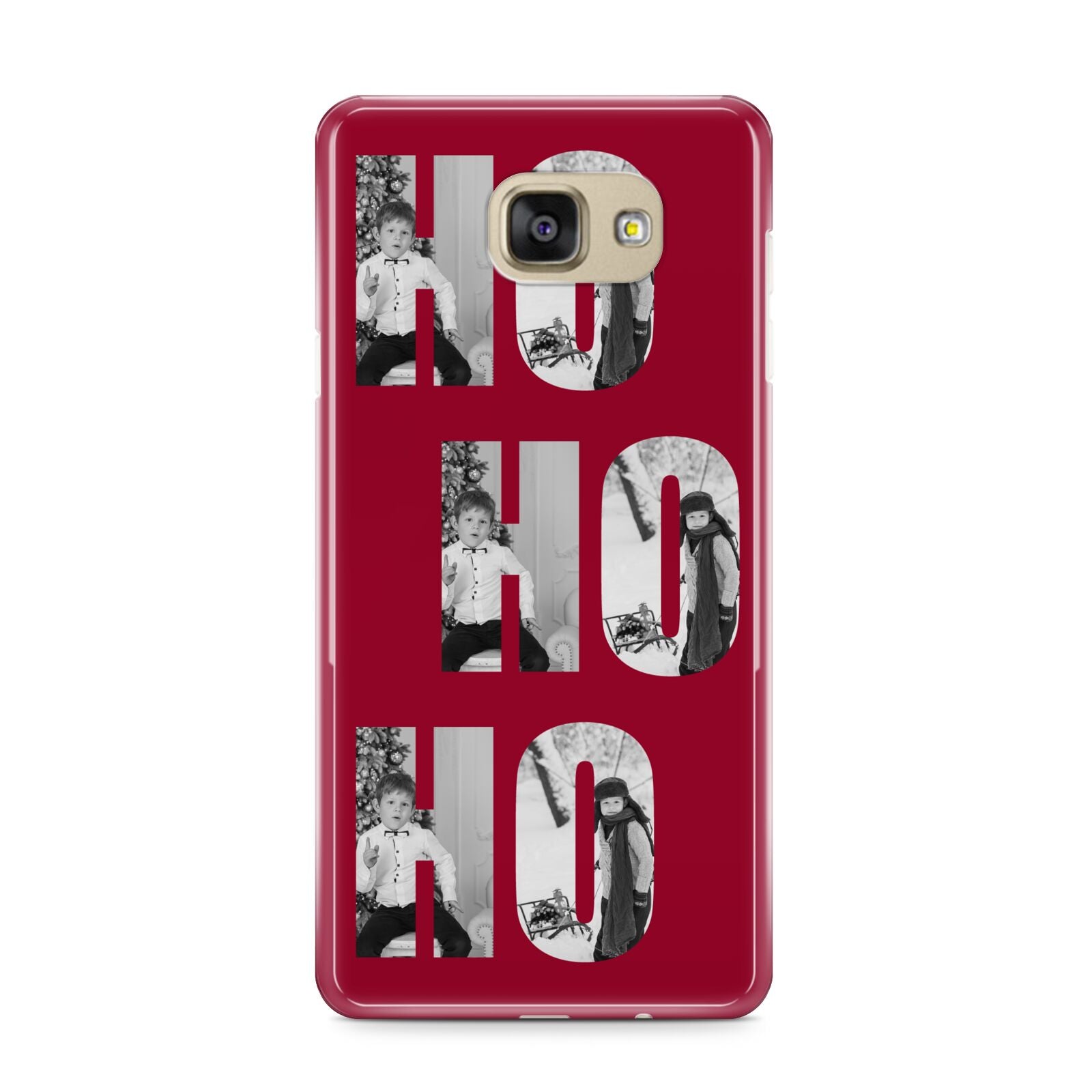 Red Ho Ho Ho Photo Upload Christmas Samsung Galaxy A9 2016 Case on gold phone