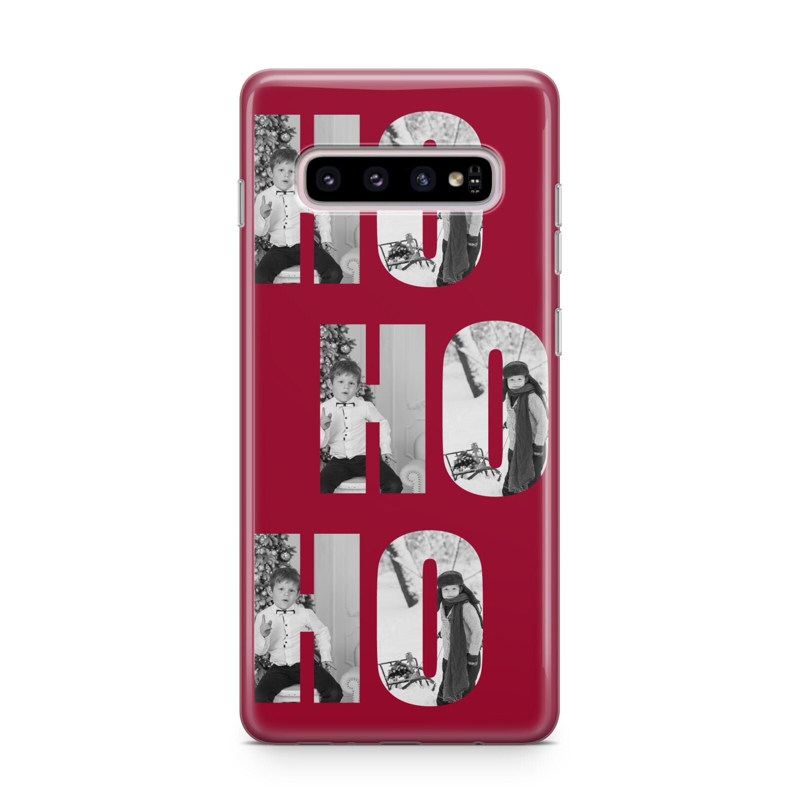 Red Ho Ho Ho Photo Upload Christmas Samsung Galaxy S10 Plus Case