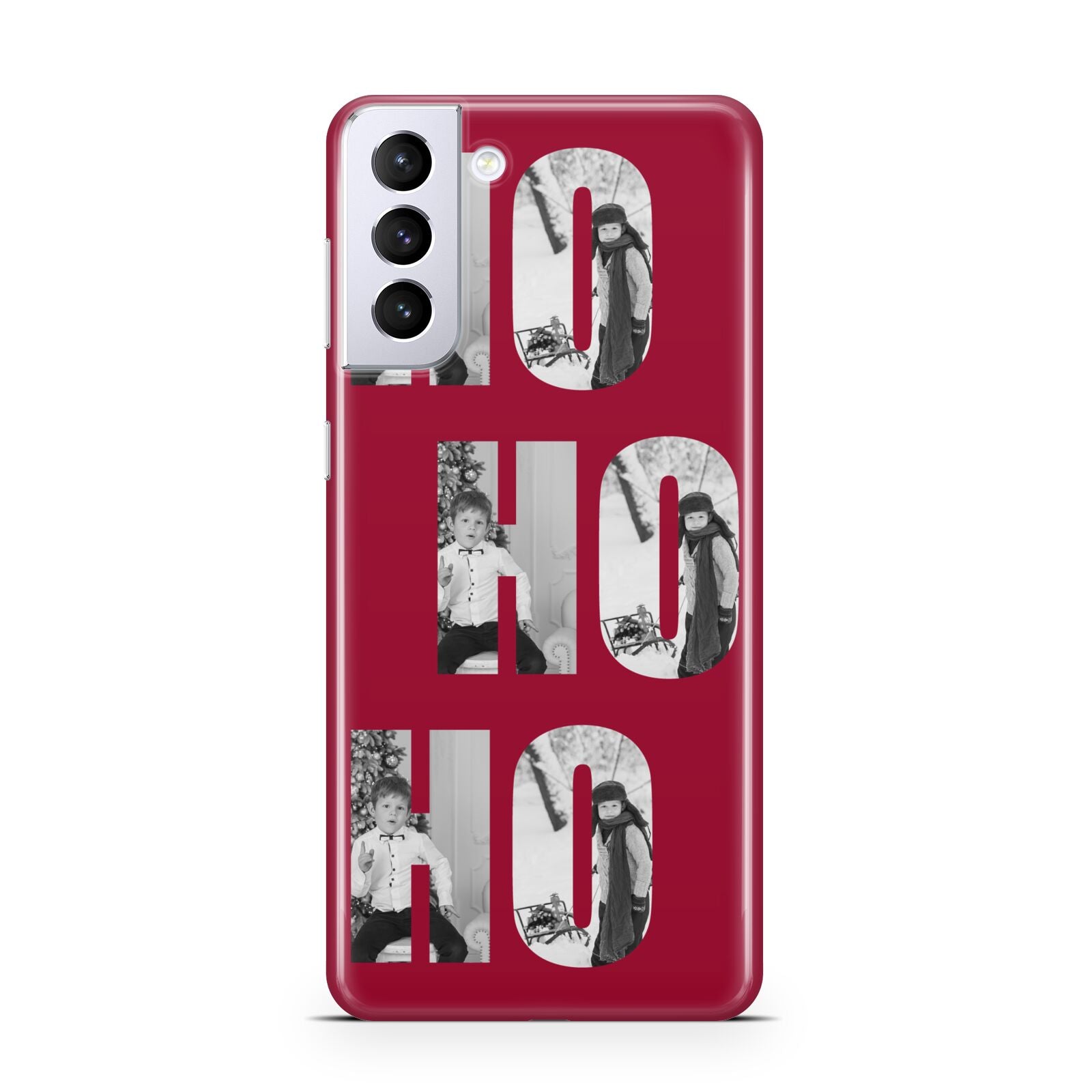 Red Ho Ho Ho Photo Upload Christmas Samsung S21 Plus Phone Case