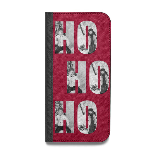 Red Ho Ho Ho Photo Upload Christmas Vegan Leather Flip Samsung Case