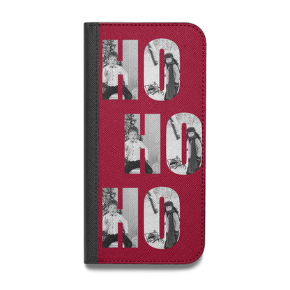 Red Ho Ho Ho Photo Upload Christmas Vegan Leather Flip iPhone Case