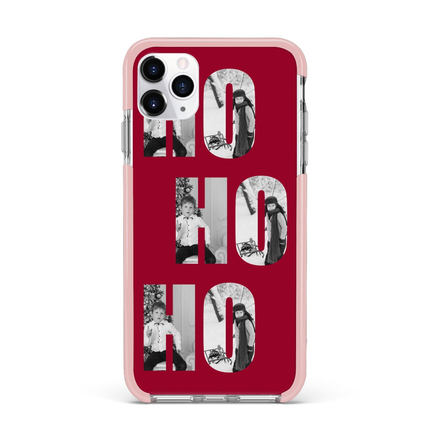 Red Ho Ho Ho Photo Upload Christmas iPhone 11 Pro Max Impact Pink Edge Case