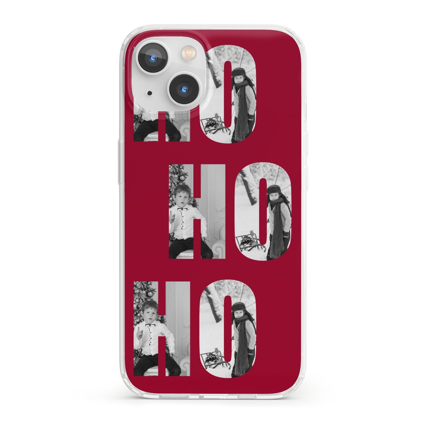 Red Ho Ho Ho Photo Upload Christmas iPhone 13 Clear Bumper Case