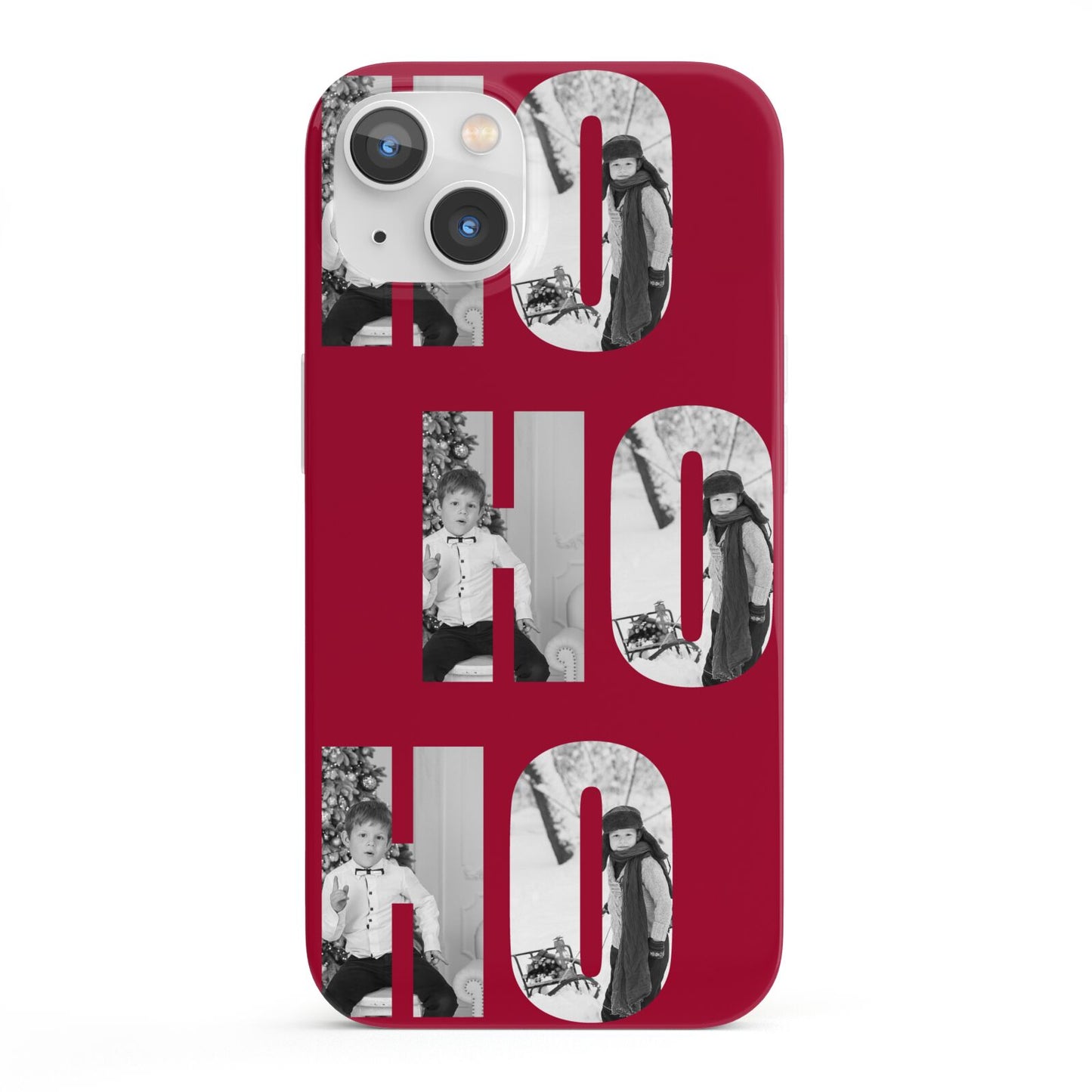 Red Ho Ho Ho Photo Upload Christmas iPhone 13 Full Wrap 3D Snap Case