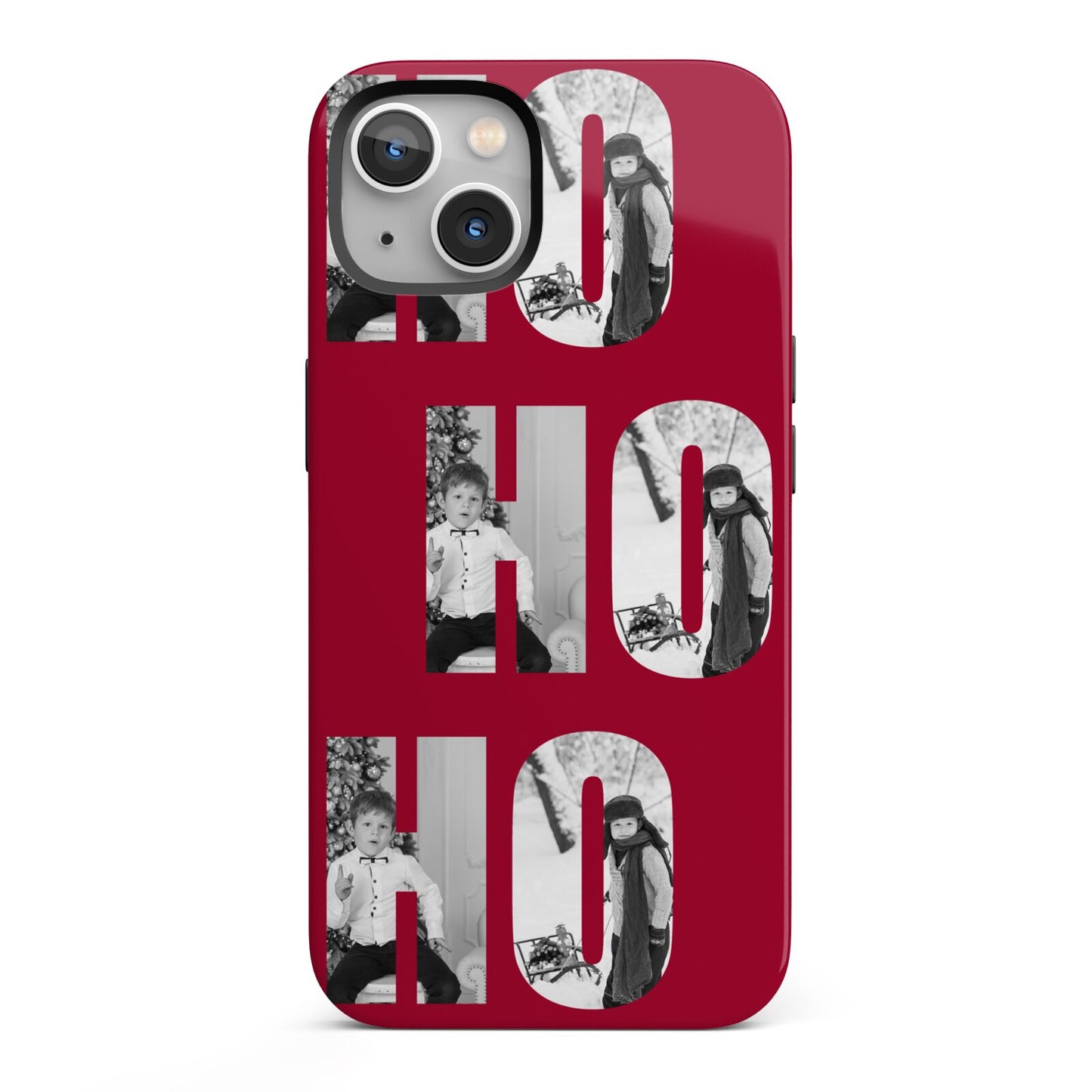 Red Ho Ho Ho Photo Upload Christmas iPhone 13 Full Wrap 3D Tough Case