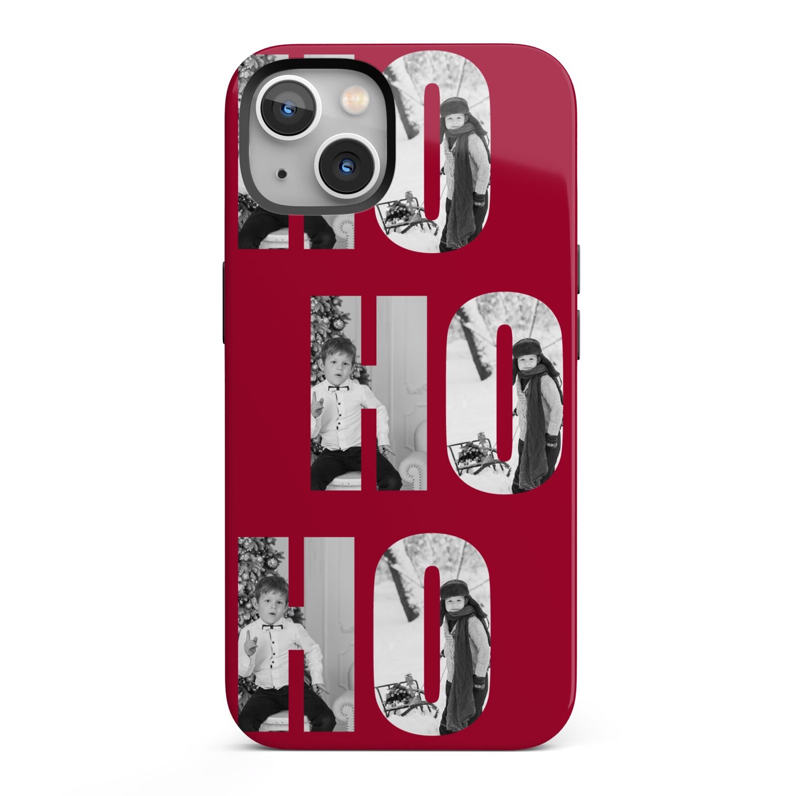 Red Ho Ho Ho Photo Upload Christmas iPhone 13 Full Wrap 3D Tough Case