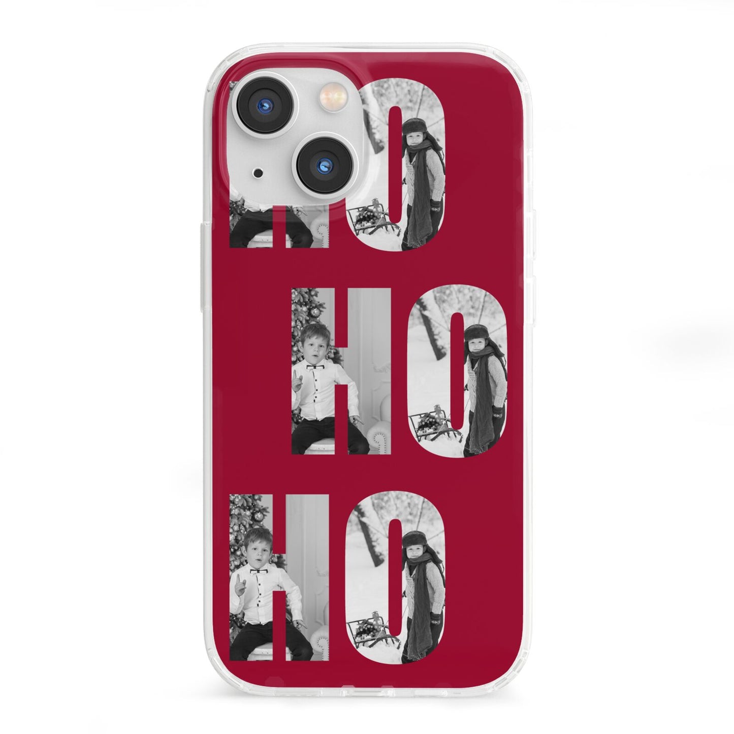 Red Ho Ho Ho Photo Upload Christmas iPhone 13 Mini Clear Bumper Case