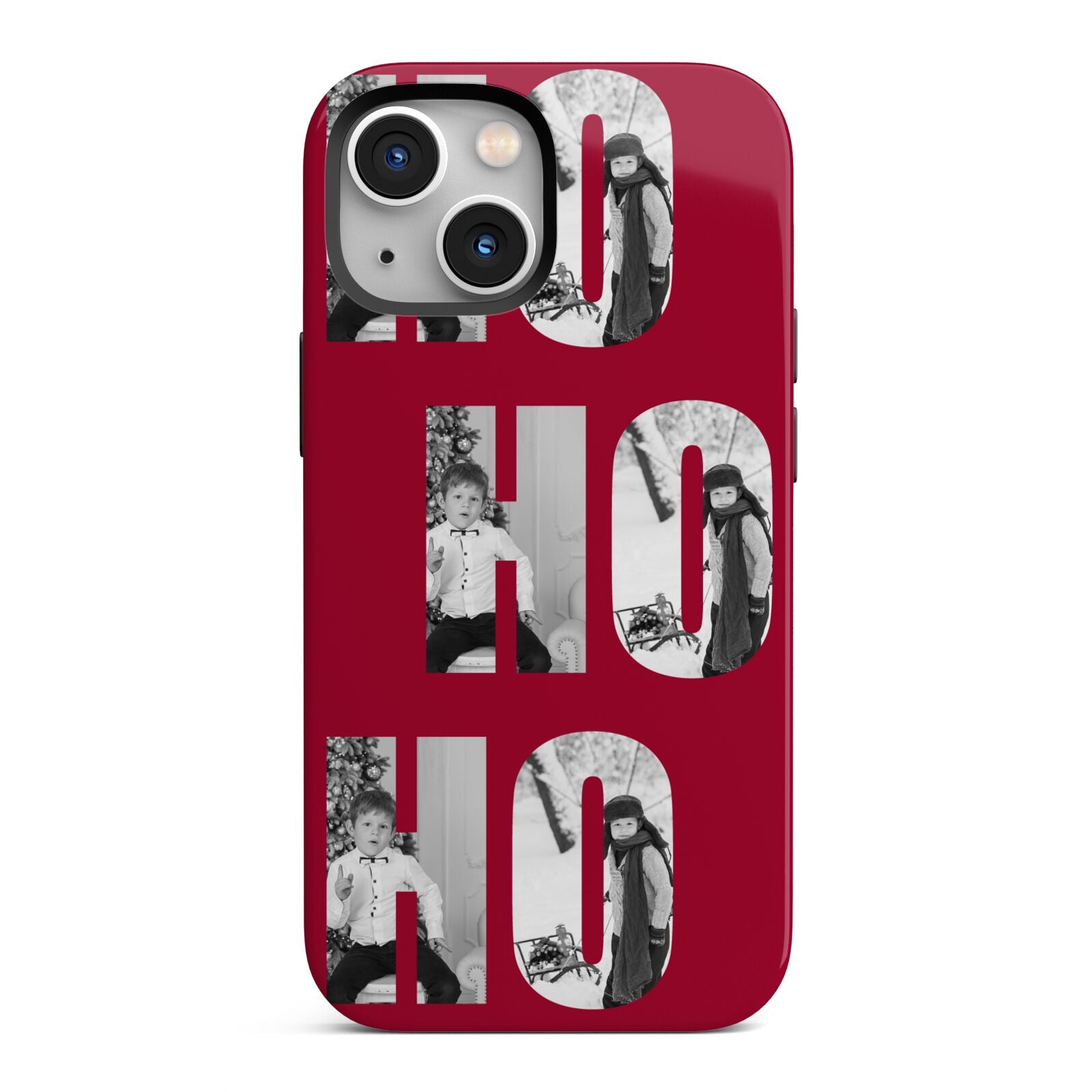 Red Ho Ho Ho Photo Upload Christmas iPhone 13 Mini Full Wrap 3D Tough Case