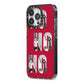 Red Ho Ho Ho Photo Upload Christmas iPhone 13 Pro Black Impact Case Side Angle on Silver phone